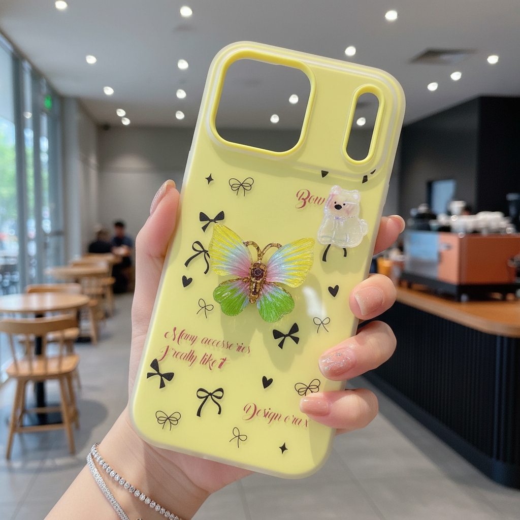 Desert Bloom Butterfly 3D Golden Wing & Blossom Shield Silicone Phone Case