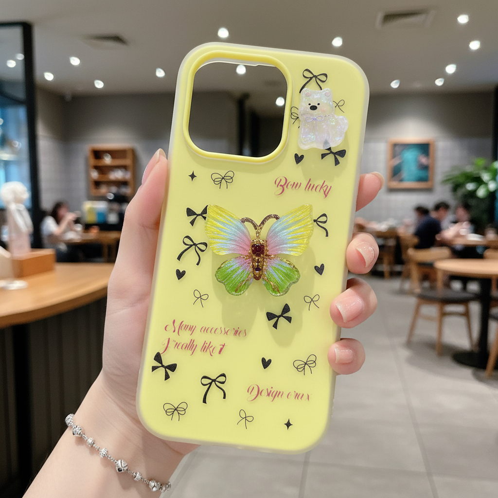 Desert Bloom Butterfly 3D Golden Wing & Blossom Shield Silicone Phone Case