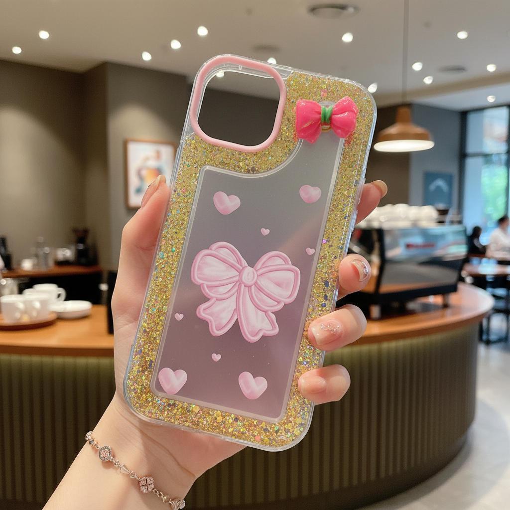 Pink Bow With Glitter Silicon Phone Case