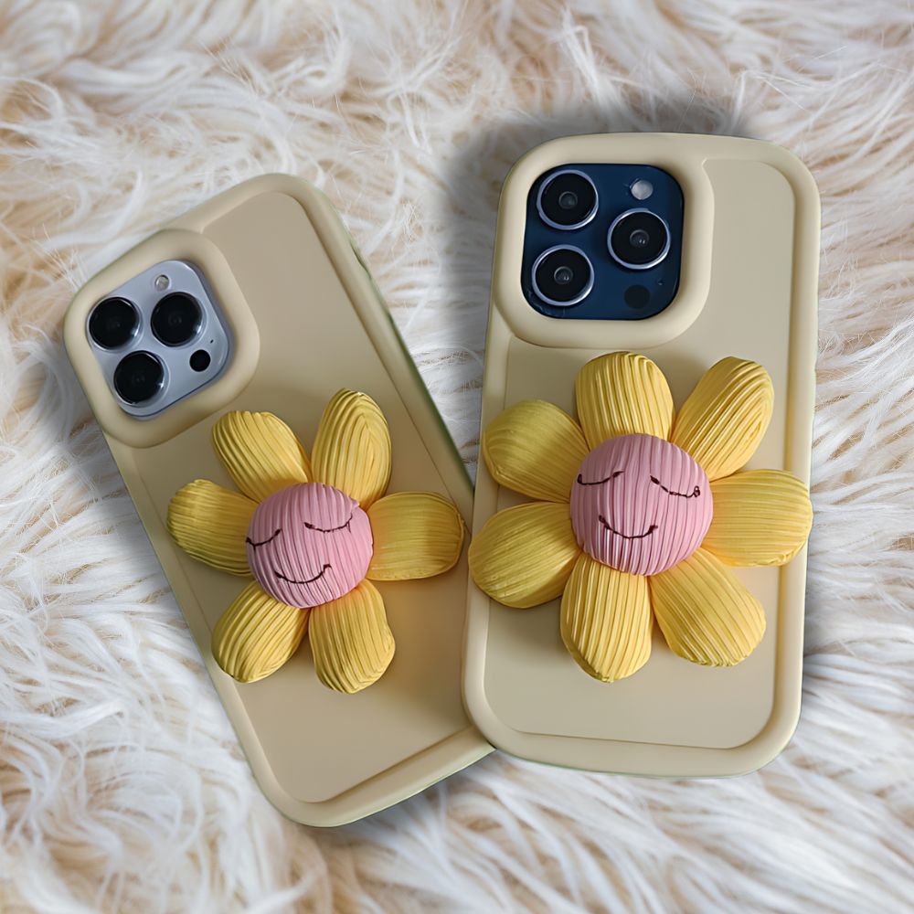 Neon Yellow Silicon With Sunflower Phone Cases For iPhone 12