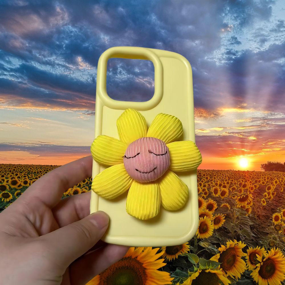 Neon Yellow Silicon With Sunflower Phone Cases For iPhone 11 Pro Max