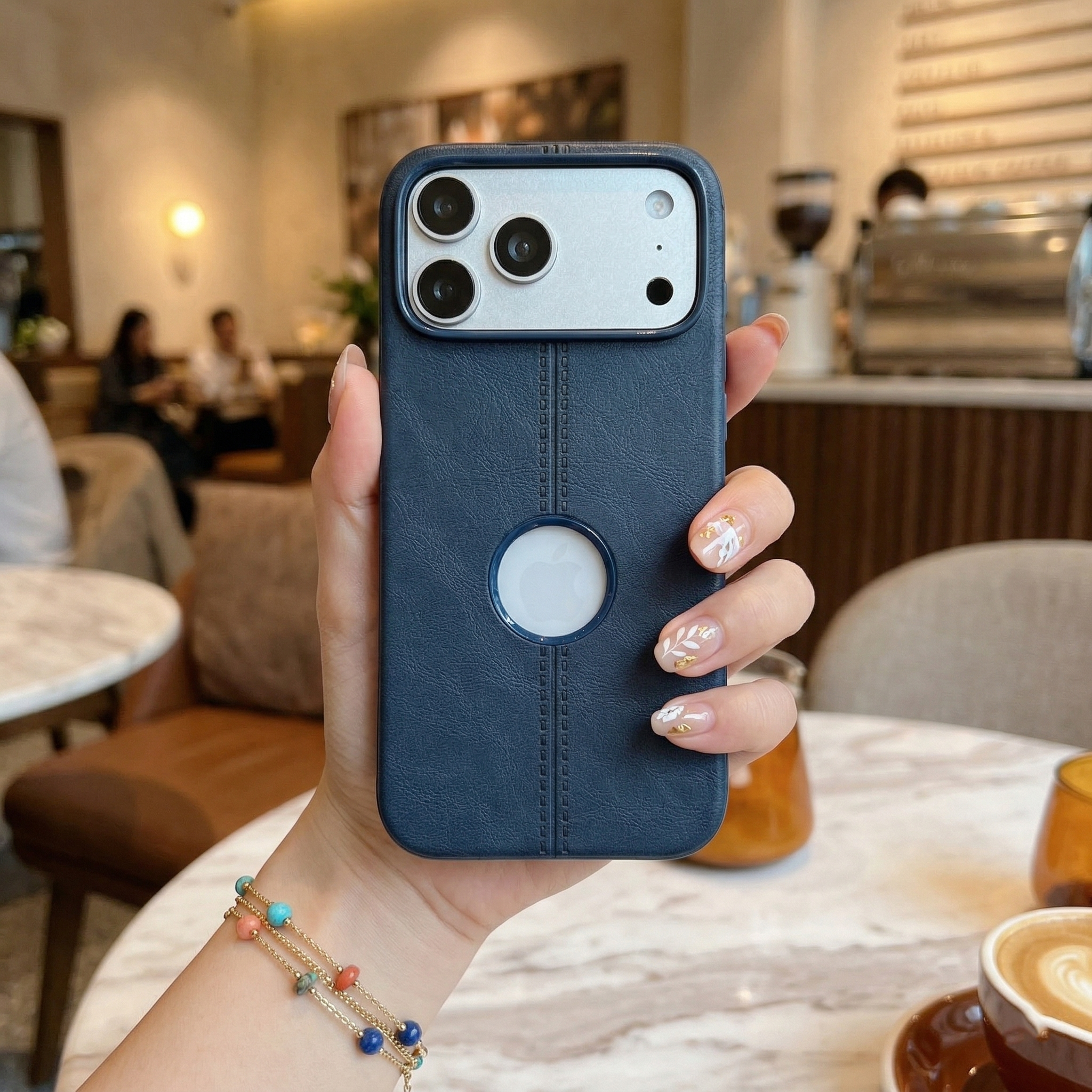 Classic Blue Leatherette Case - Aesthetic Minimalist Professional Design with Apple Logo Cutout