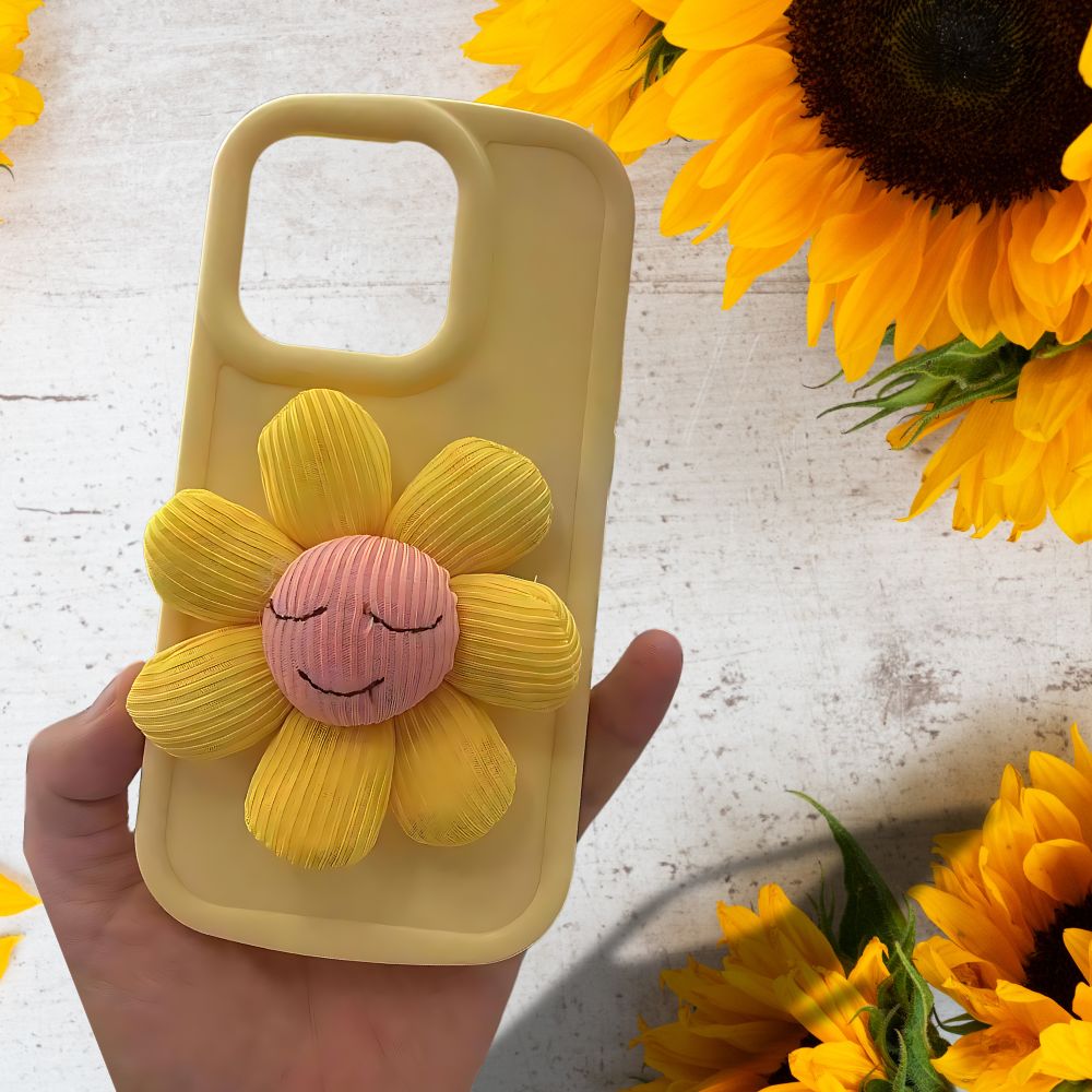 Neon Yellow Silicon With Sunflower Phone Cases For iPhone 13