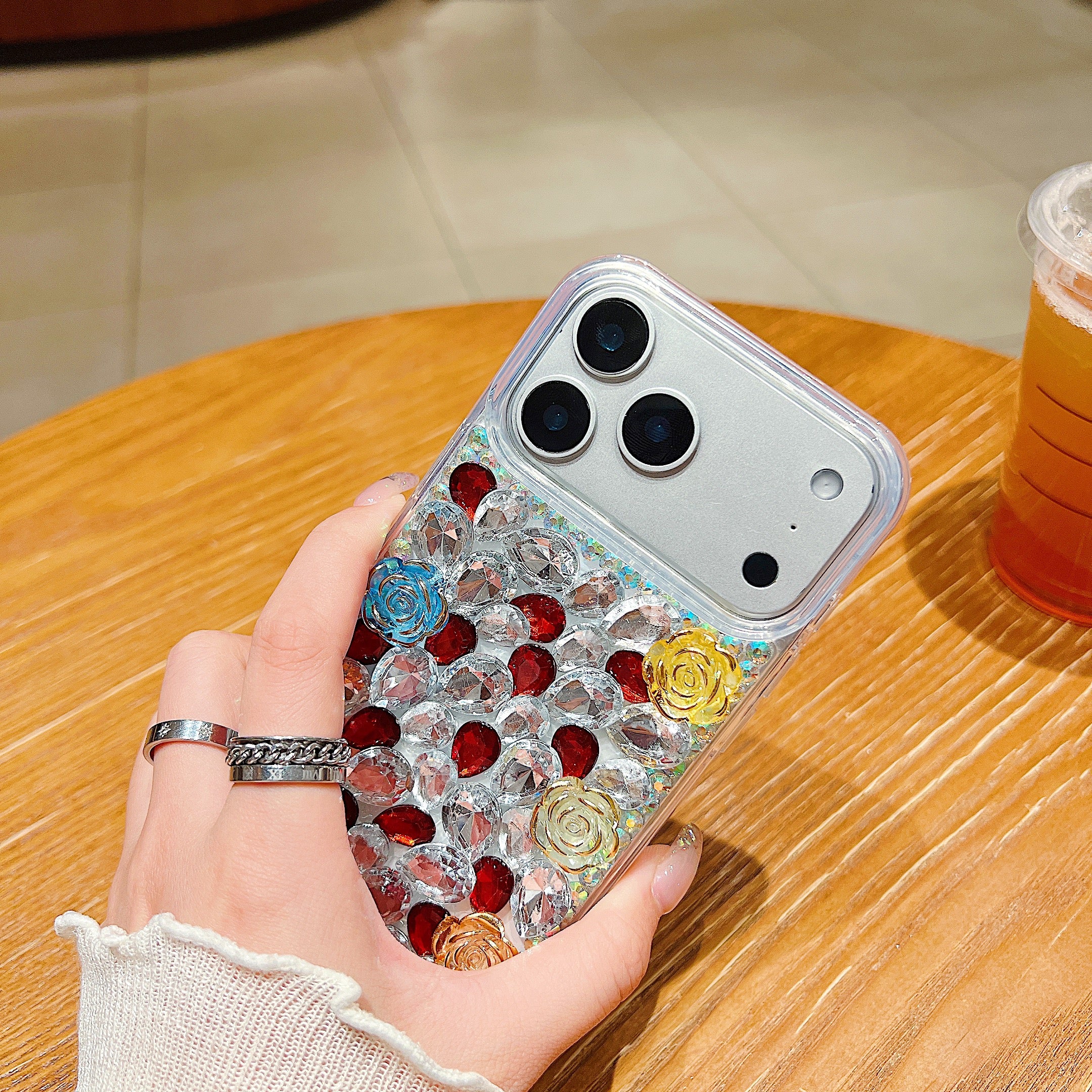 Rainbow Rose Crystal Phone Case – 3D Multicolor Flower & Diamond Gem Case For iPhone 17