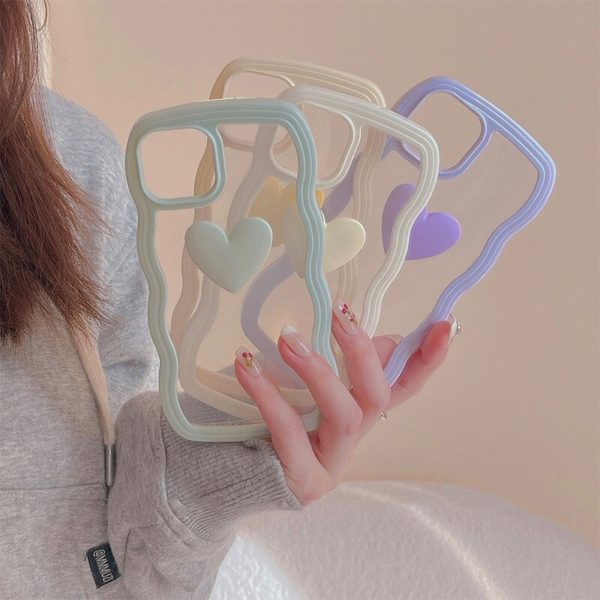 Cute Clear 3D Love Purple Heart Wavy Frame Silicon Phone Cases For iPhone 12 Pro Max