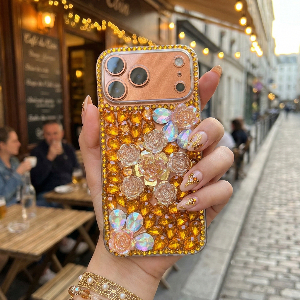 Honey Rose Glam- Golden Bloom Silicone Case For iPhone