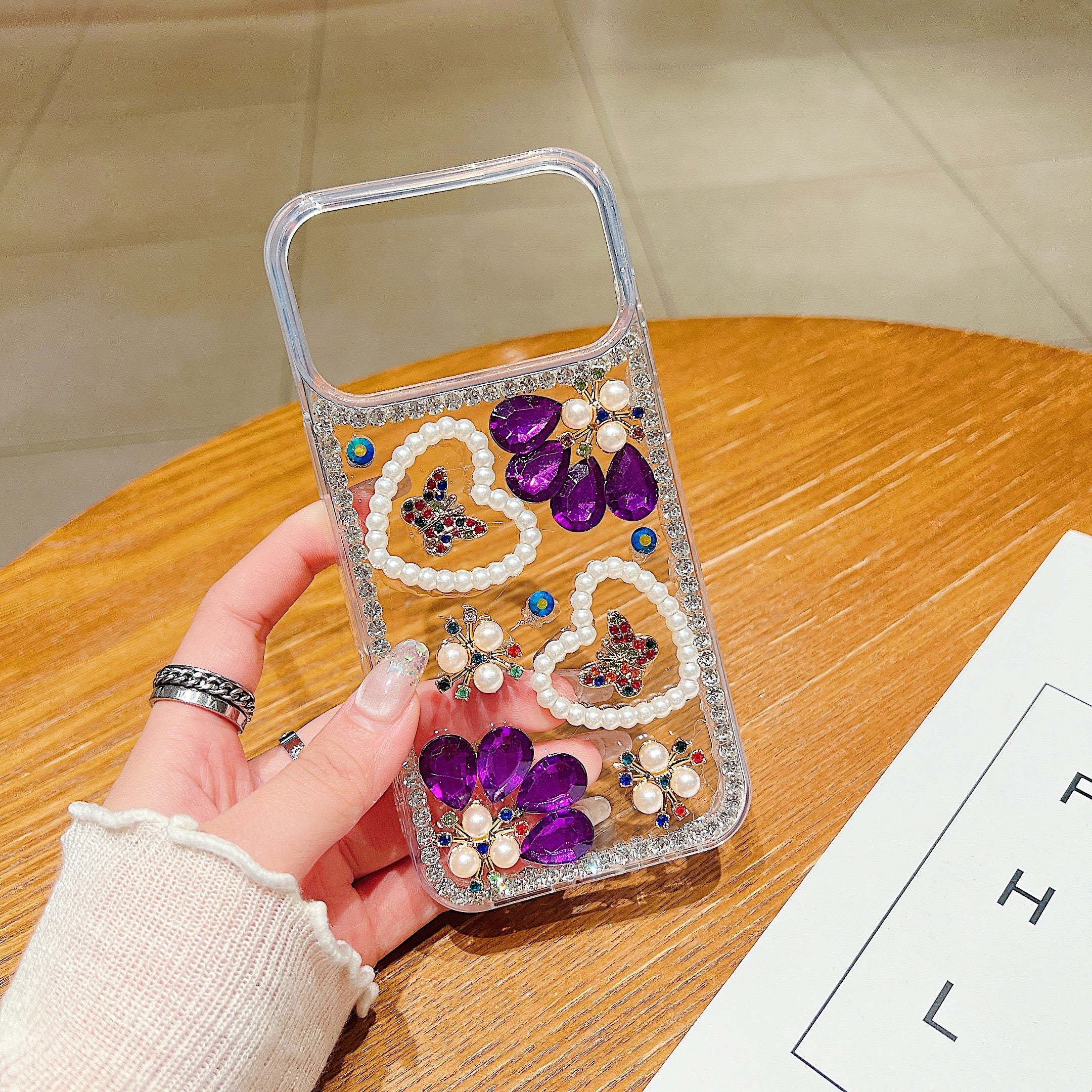 Royal Amethyst Flower Phone Case – Sparkly Diamond & Pearl 3D Floral Design For iPhone 17