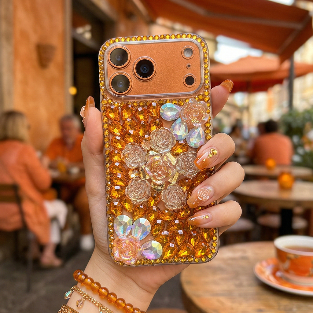 Honey Rose Glam- Golden Bloom Silicone Case For iPhone