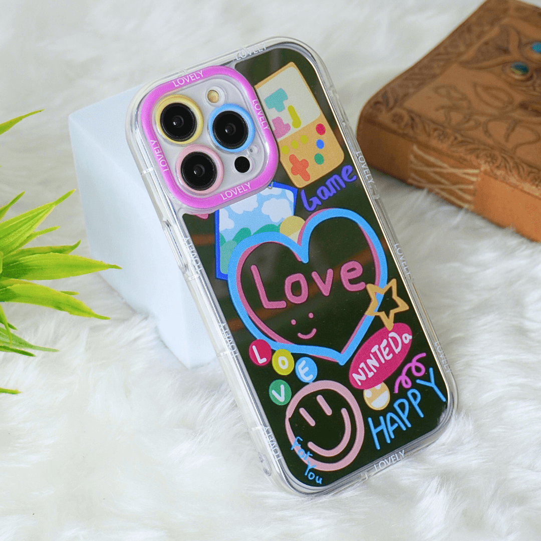 Happy Love Game With Mirror Silicon Phone Case For iPhone 13 Pro Max