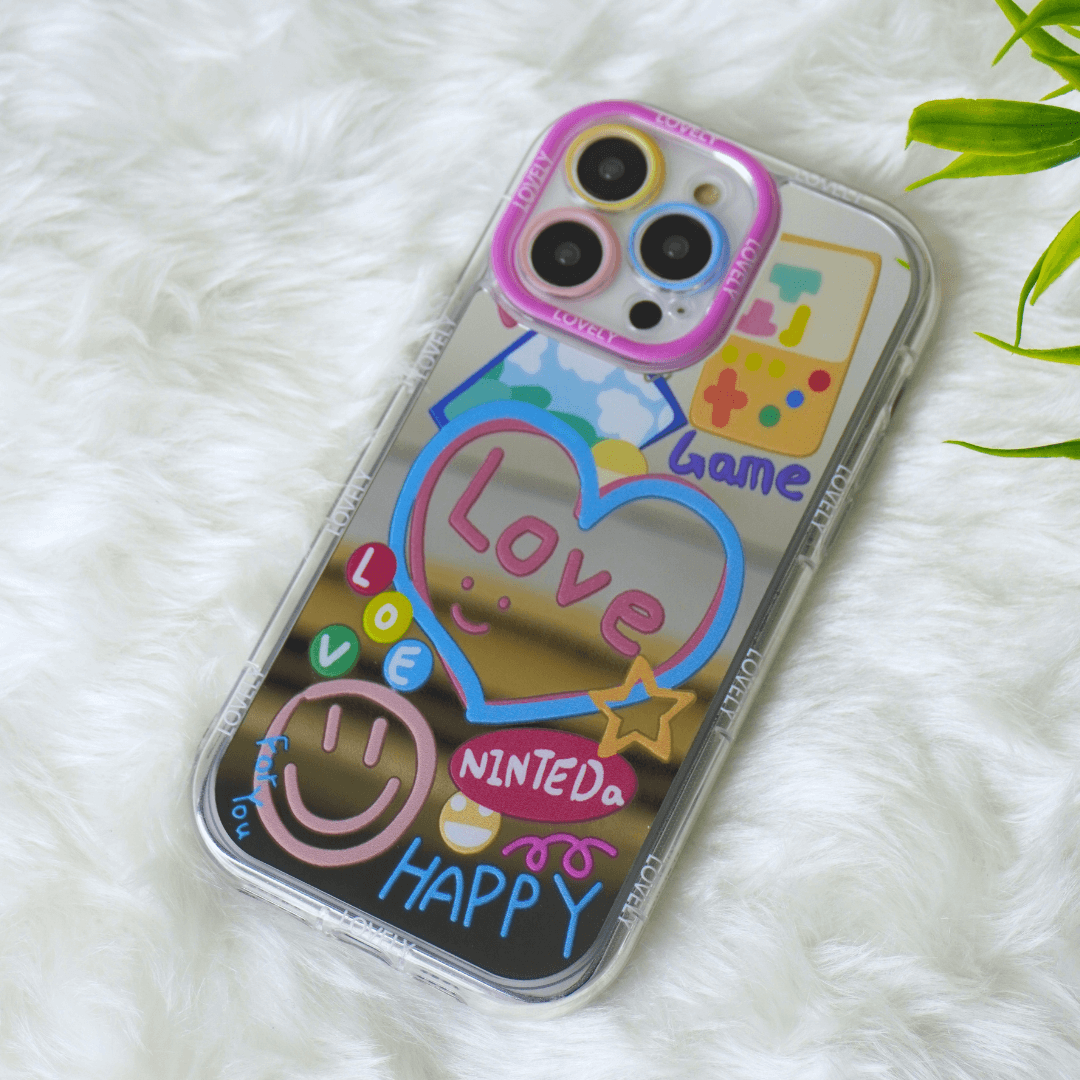 Happy Love Game With Mirror Silicon Phone Case For iPhone 14 Pro