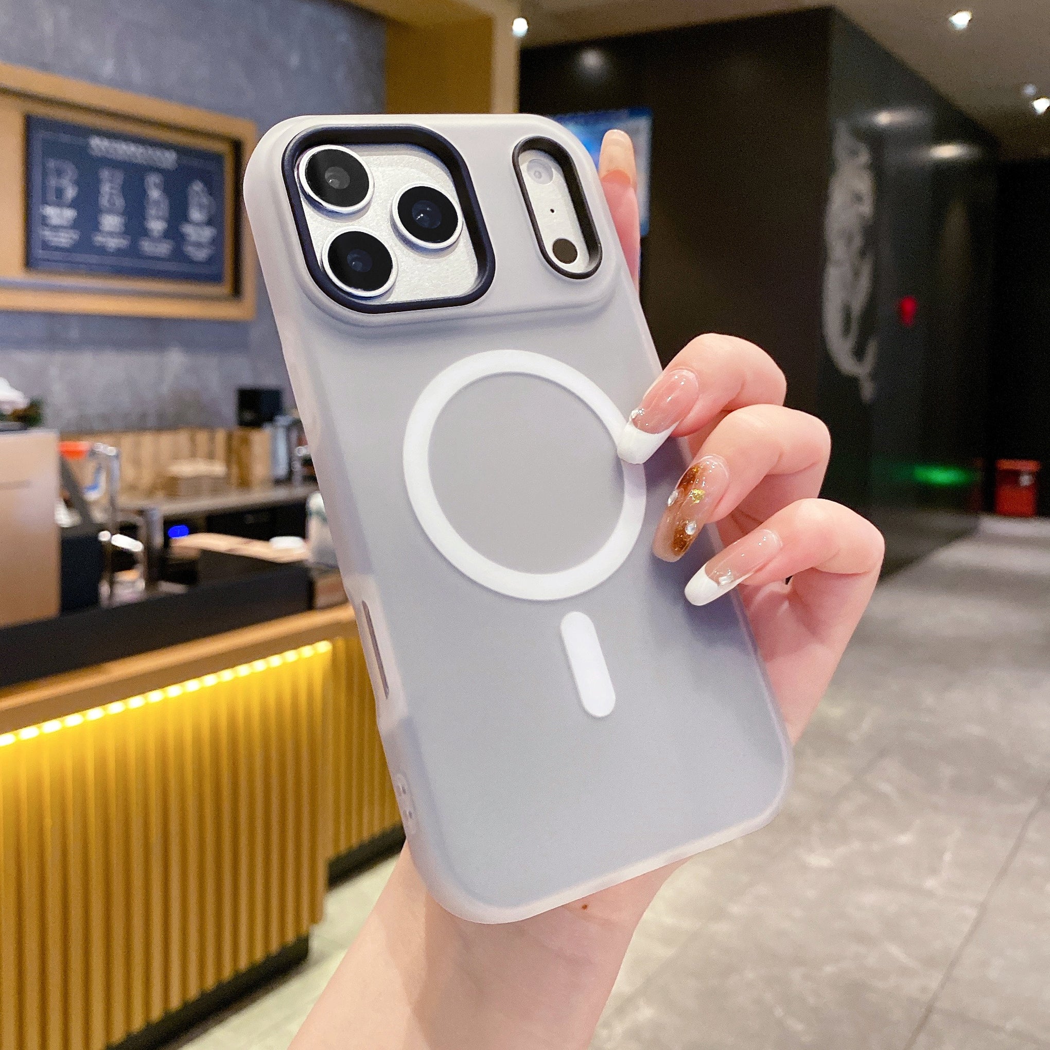 Black Fog With White MagSafe Ring Silicone Case For iPhone 15