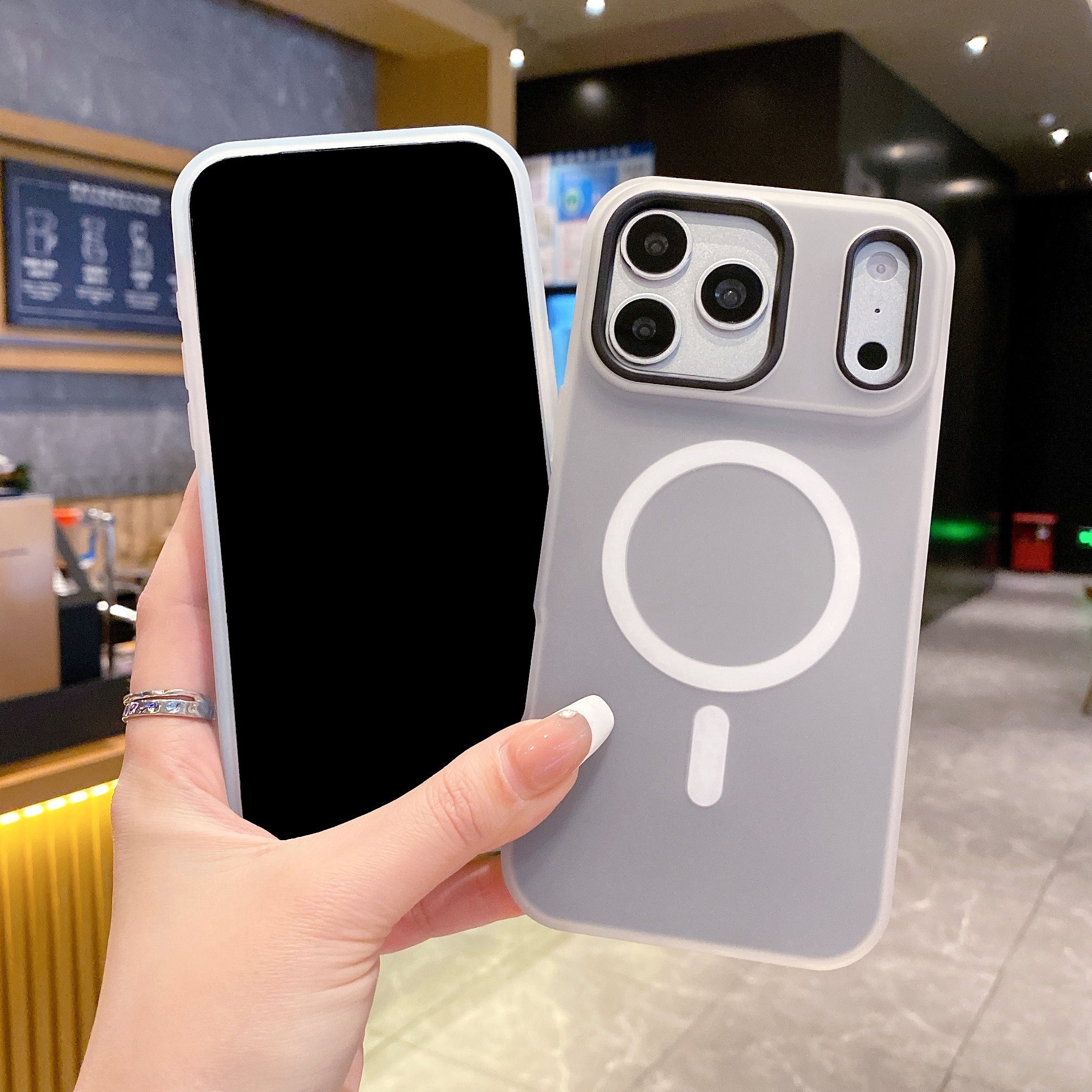 Black Fog With White MagSafe Ring Silicone Case For iPhone 17 Pro