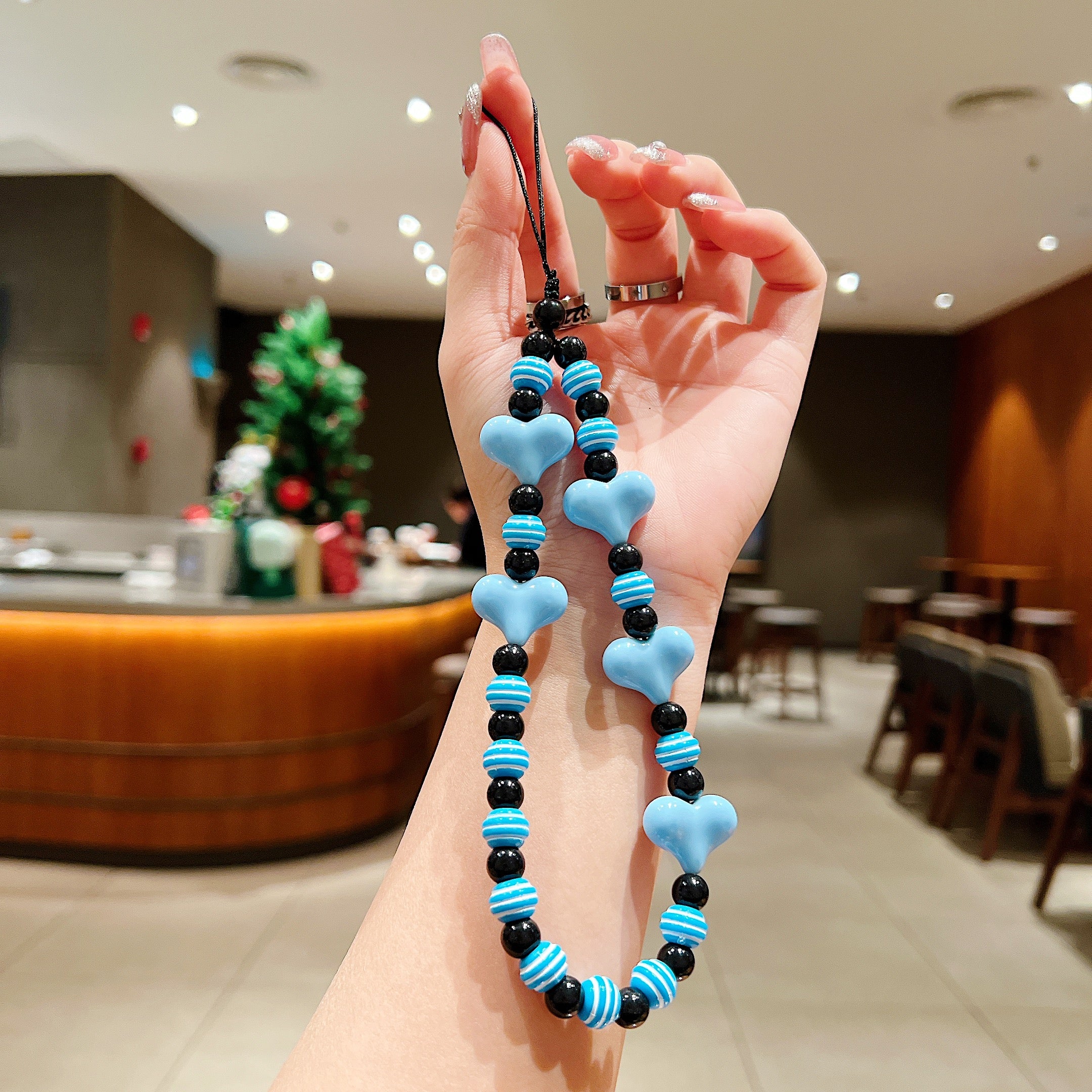 Blue Heart Beaded Phone Charm