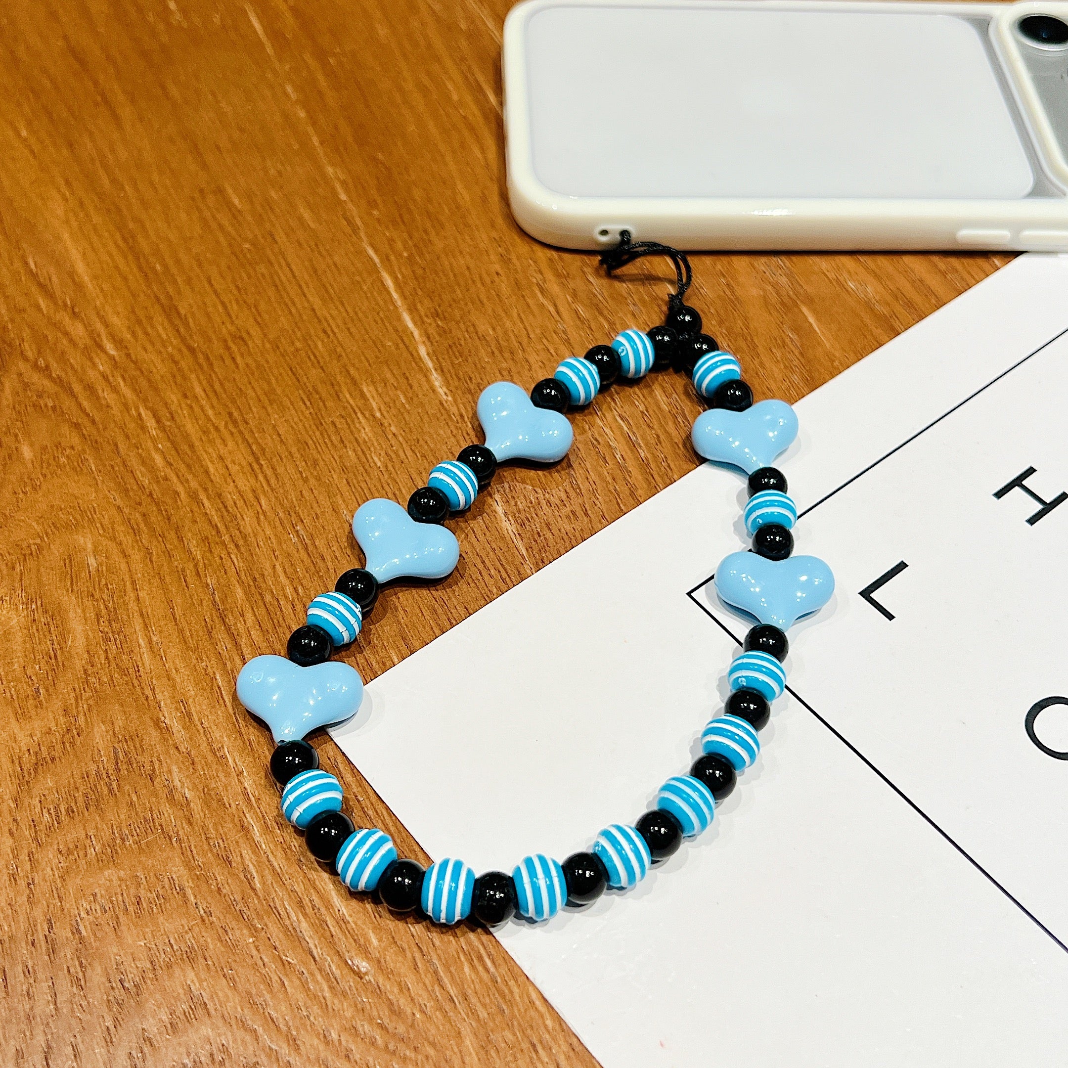 Blue Heart Beaded Phone Charm