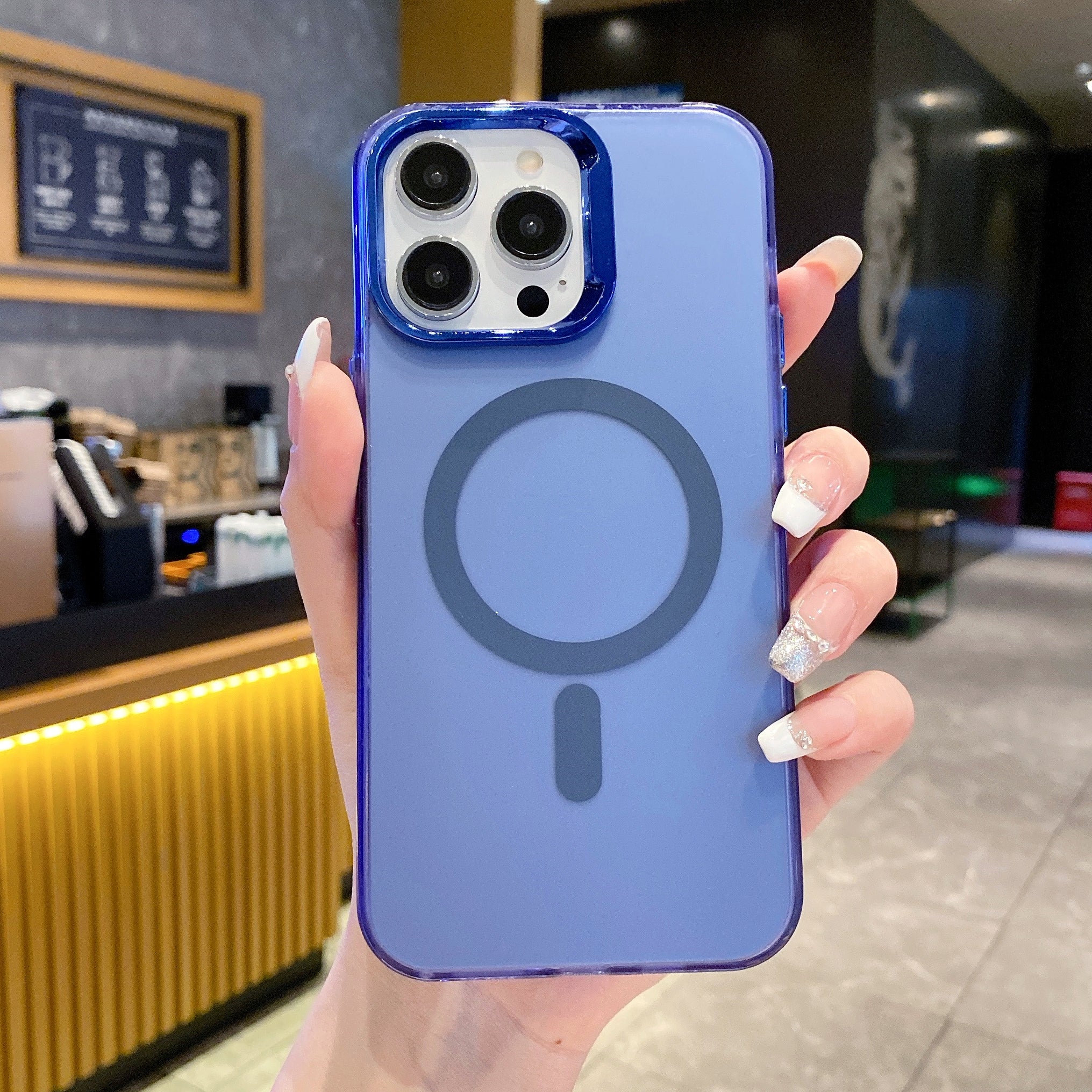 Blue Luxury Smoky Phone Case With Magsafe For iPhone 15 Plus