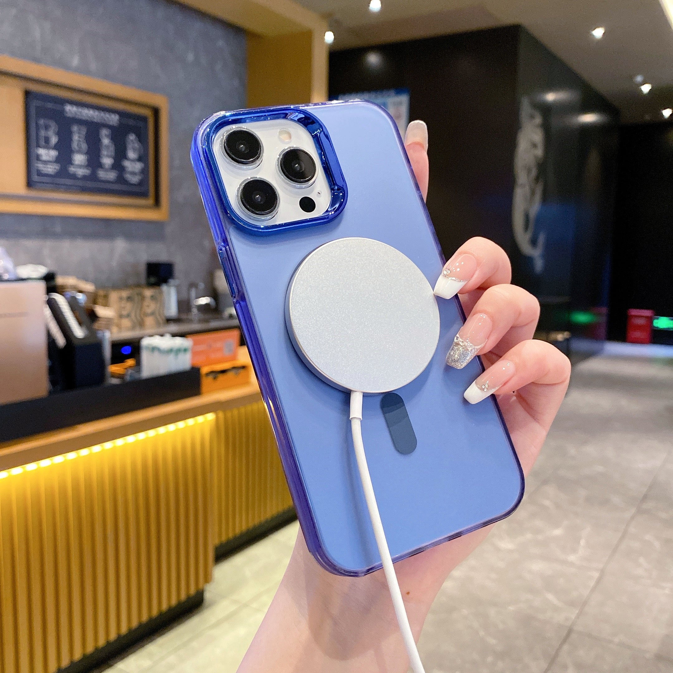 Blue Luxury Smoky Phone Case With Magsafe For iPhone 15 Plus