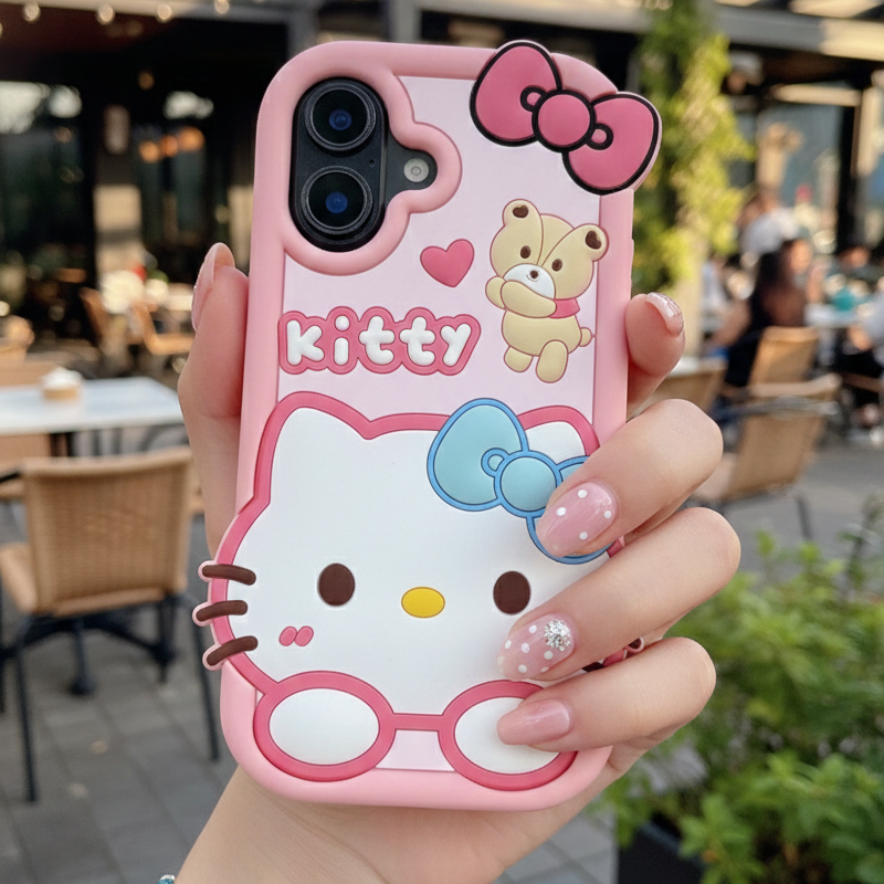 Bow Bear Kitty Silicon Phone Case For iPhone 16