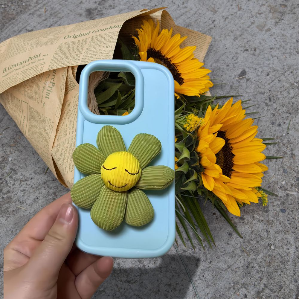 Bright Blue Silicon With Sunflower Phone Cases For iPhone 12 Pro