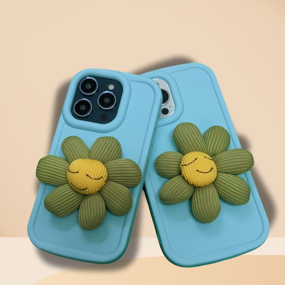 Bright Blue Silicon With Sunflower Phone Cases For iPhone 12