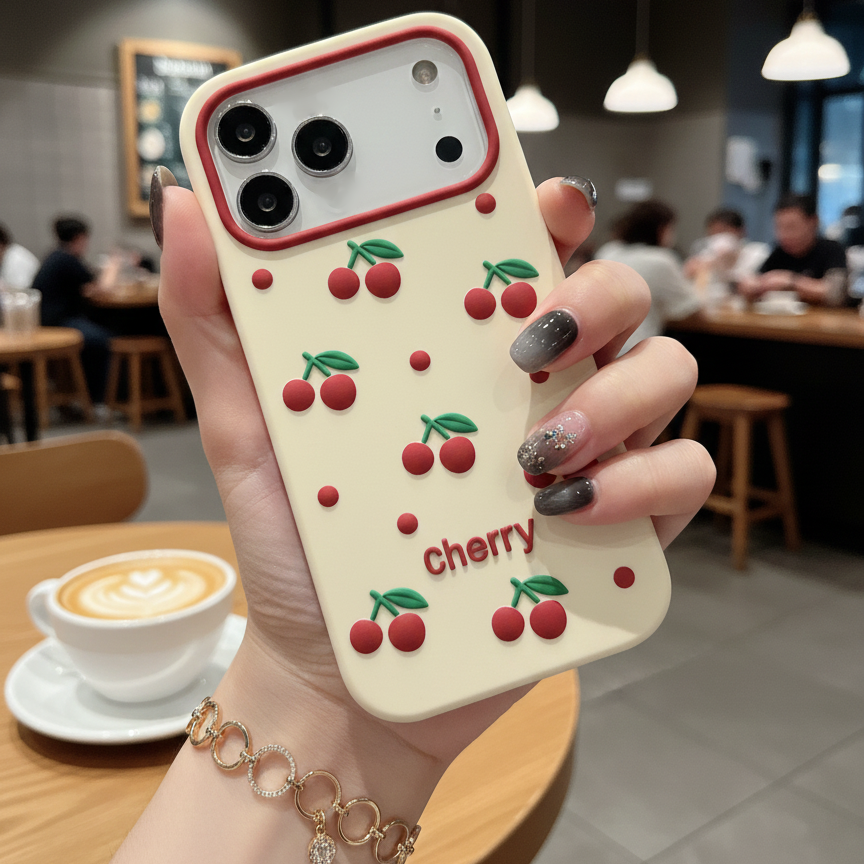 Cherry Bracket Soft Silicone Phone Case For iPhone 17 Pro Max