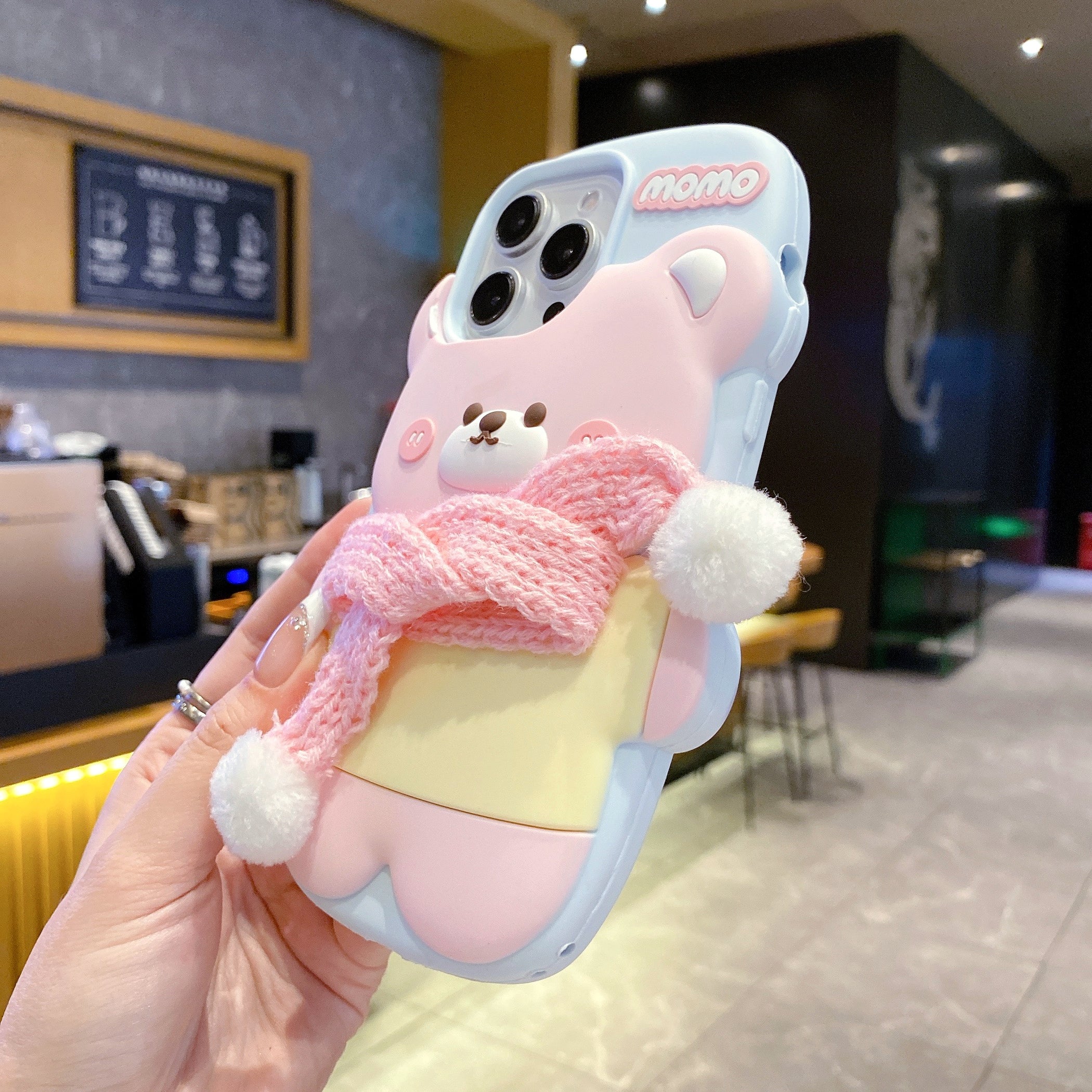 Cute Bear With Scarf Silicon Phone Case For iPhone 16 Pro Max