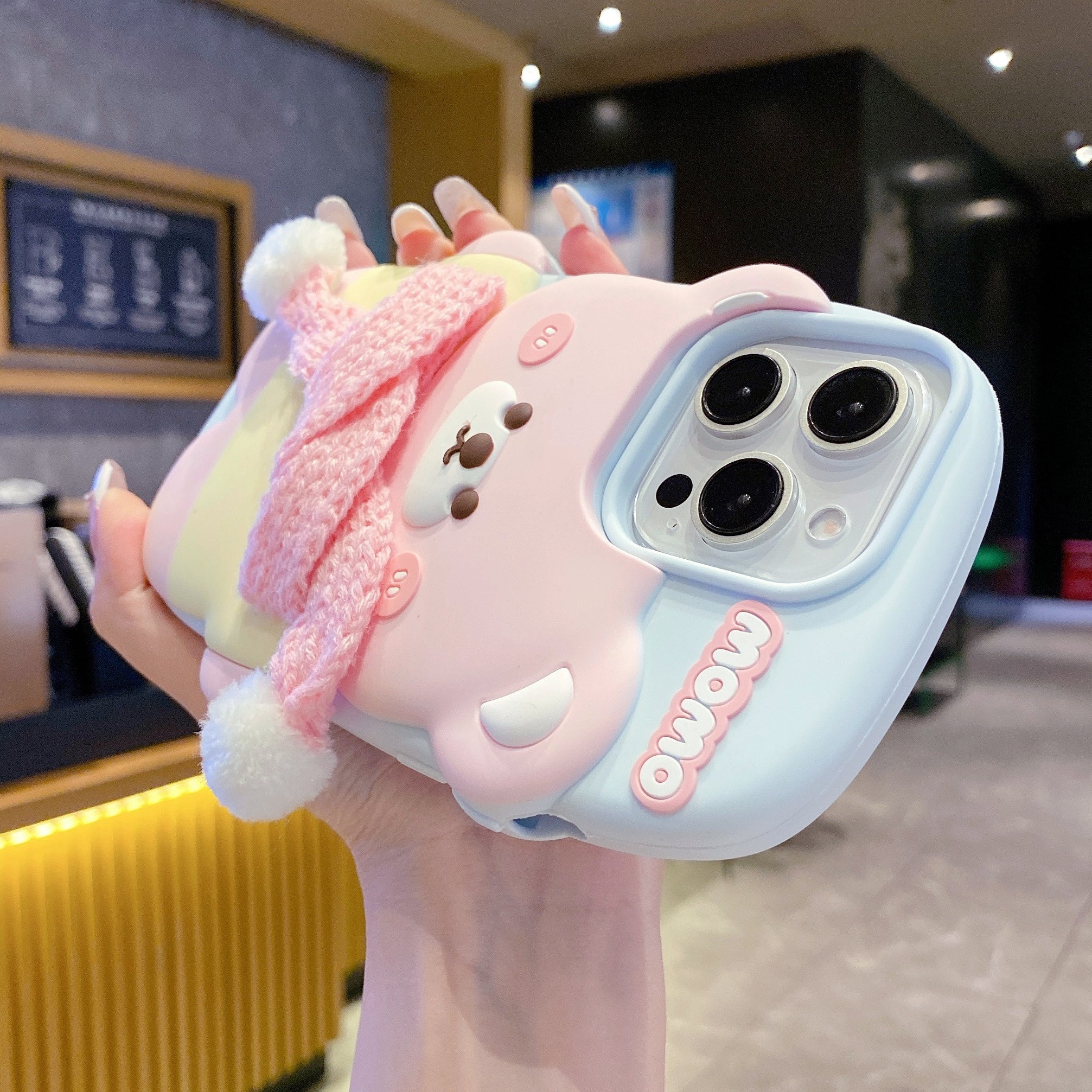 Cute Bear With Scarf Silicon Phone Case For iPhone 16 Pro Max