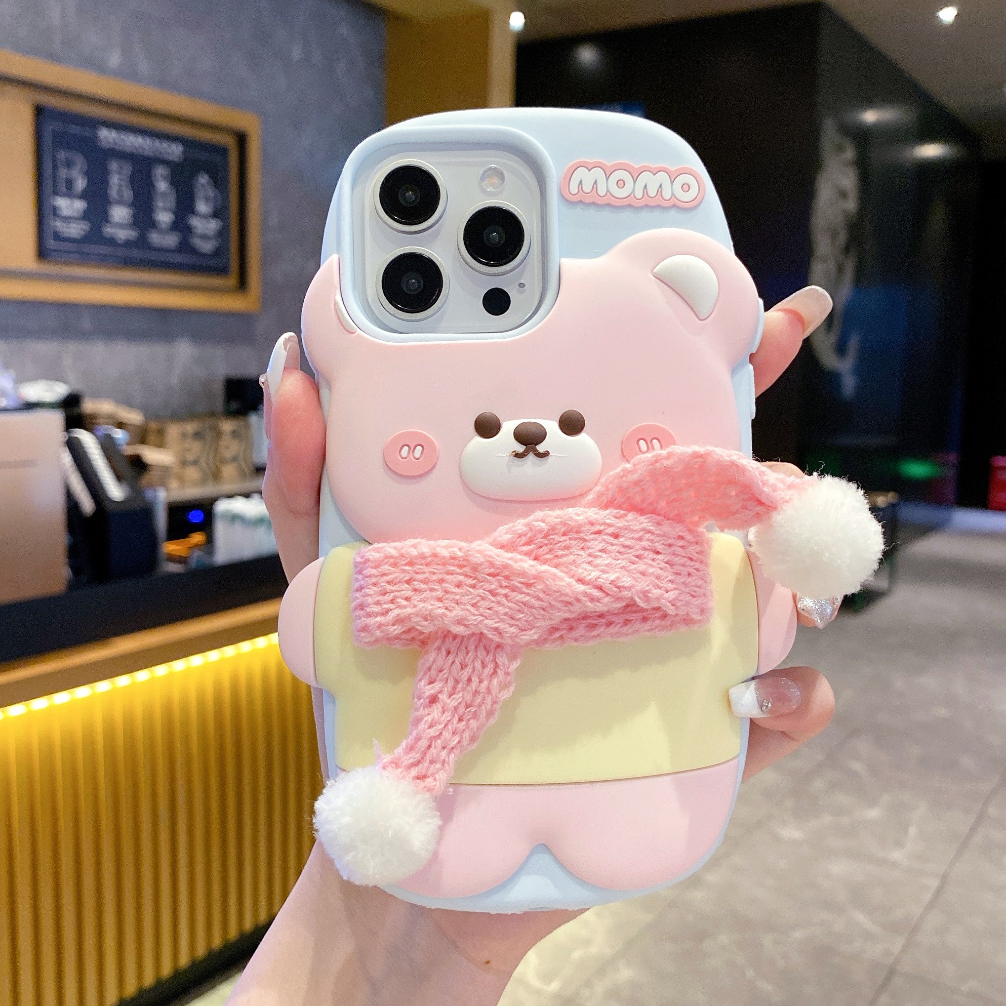 Cute Bear With Scarf Silicon Phone Case For iPhone 16 Pro Max