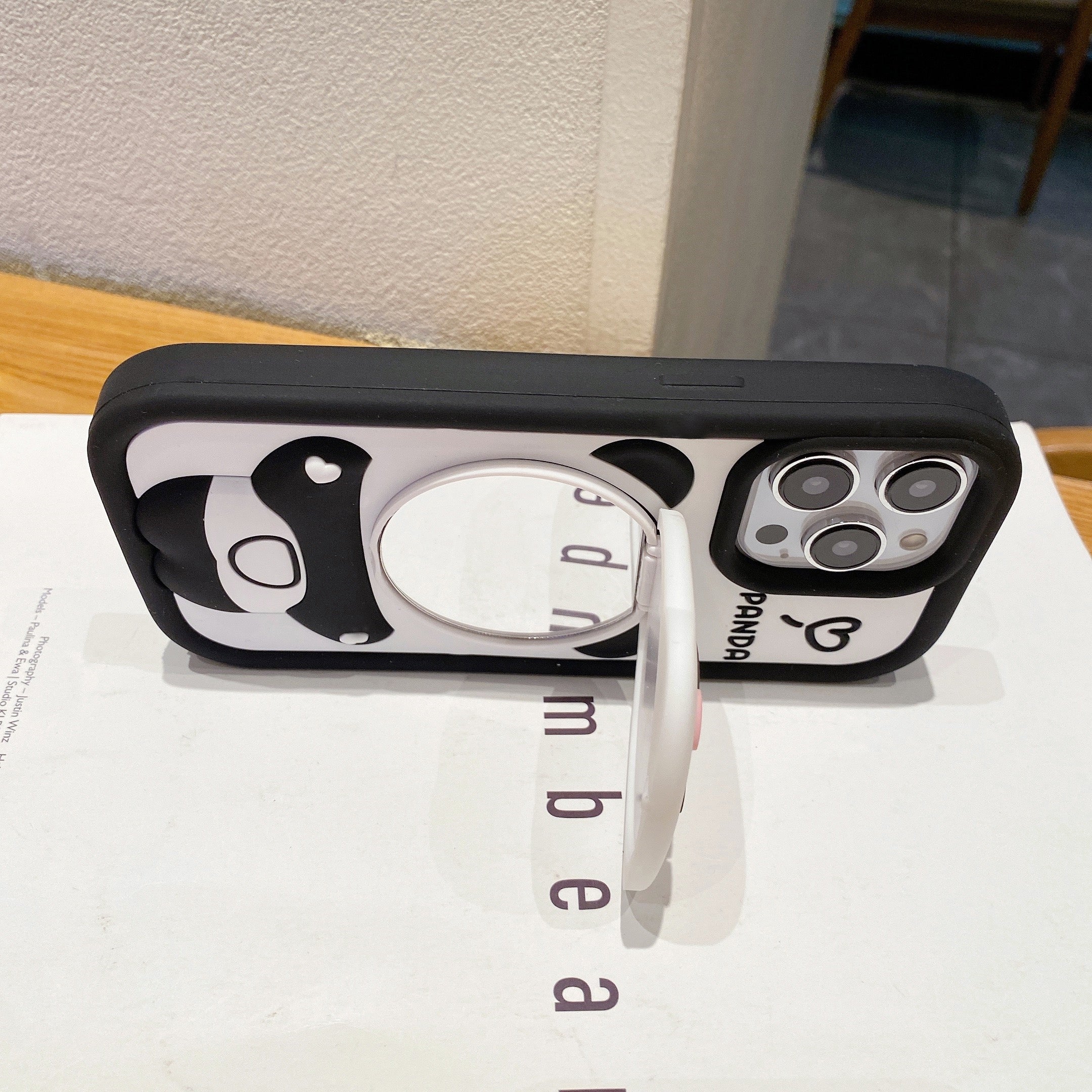 Cute Panda With Mirror Stand Silicon Phone Case