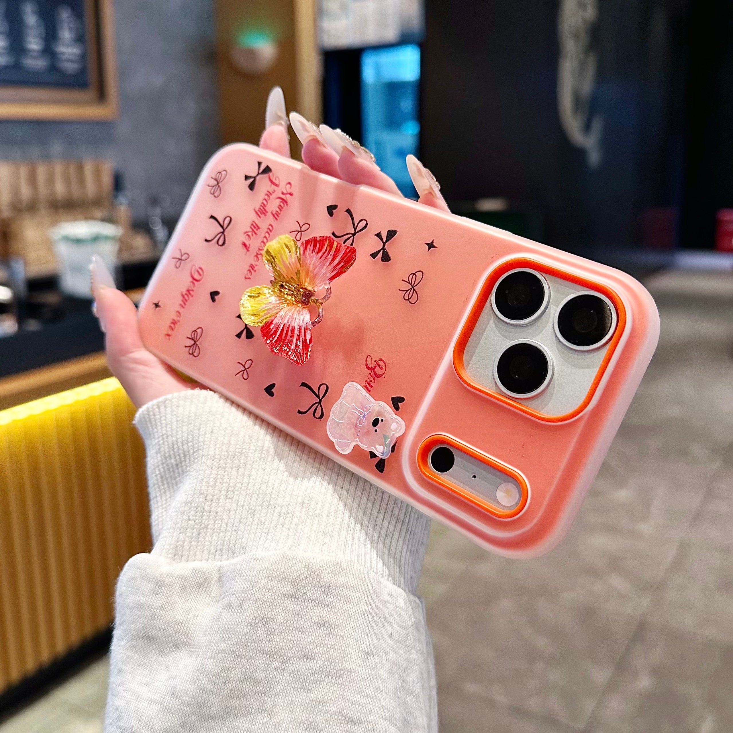 Sunbeam Flutter Aesthetic Luxury Yellow Butterfly & Bear Motif Silicone Phone Case
