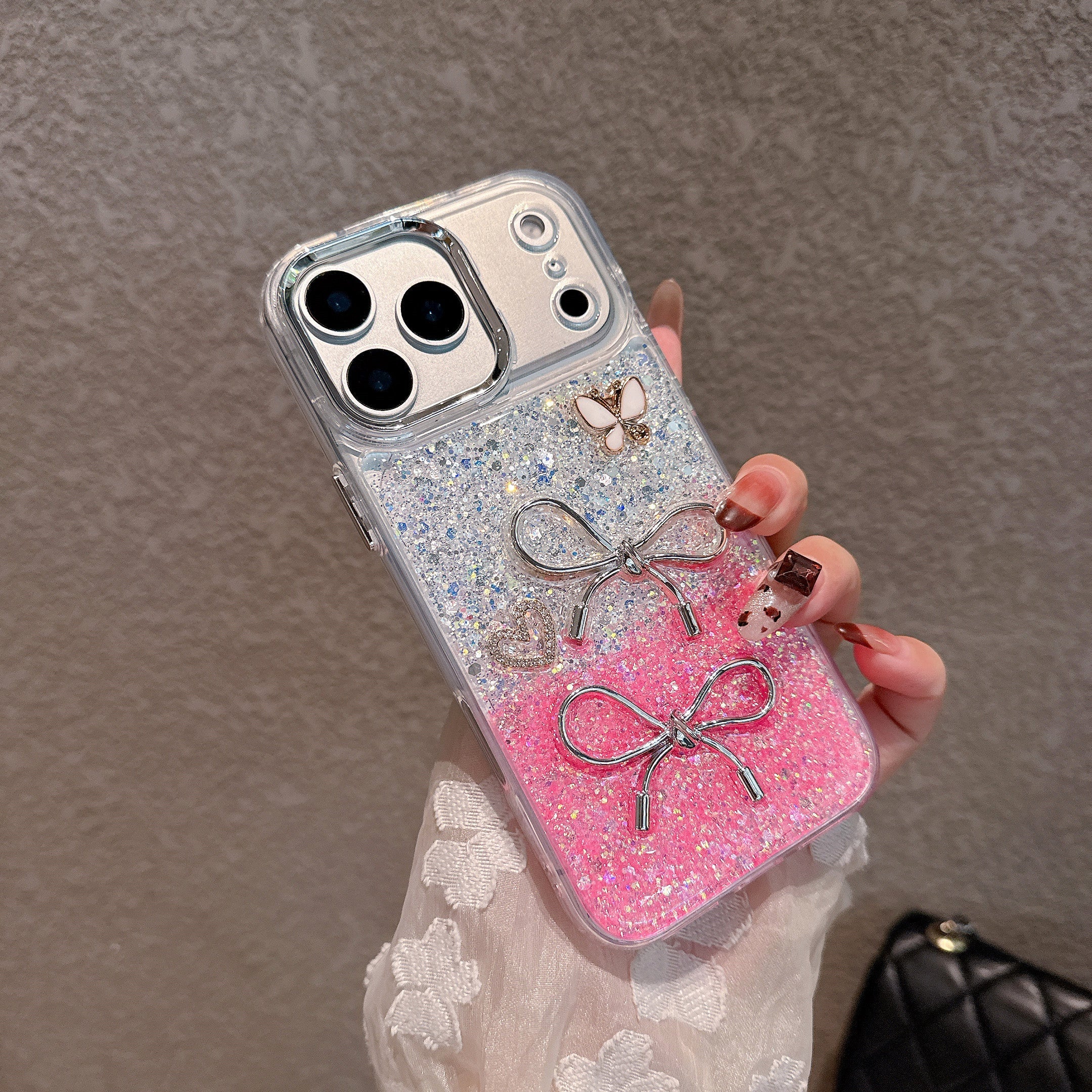 Fairy Bow Dreamy Silver Pink Silicone Phone Case For iPhone 13