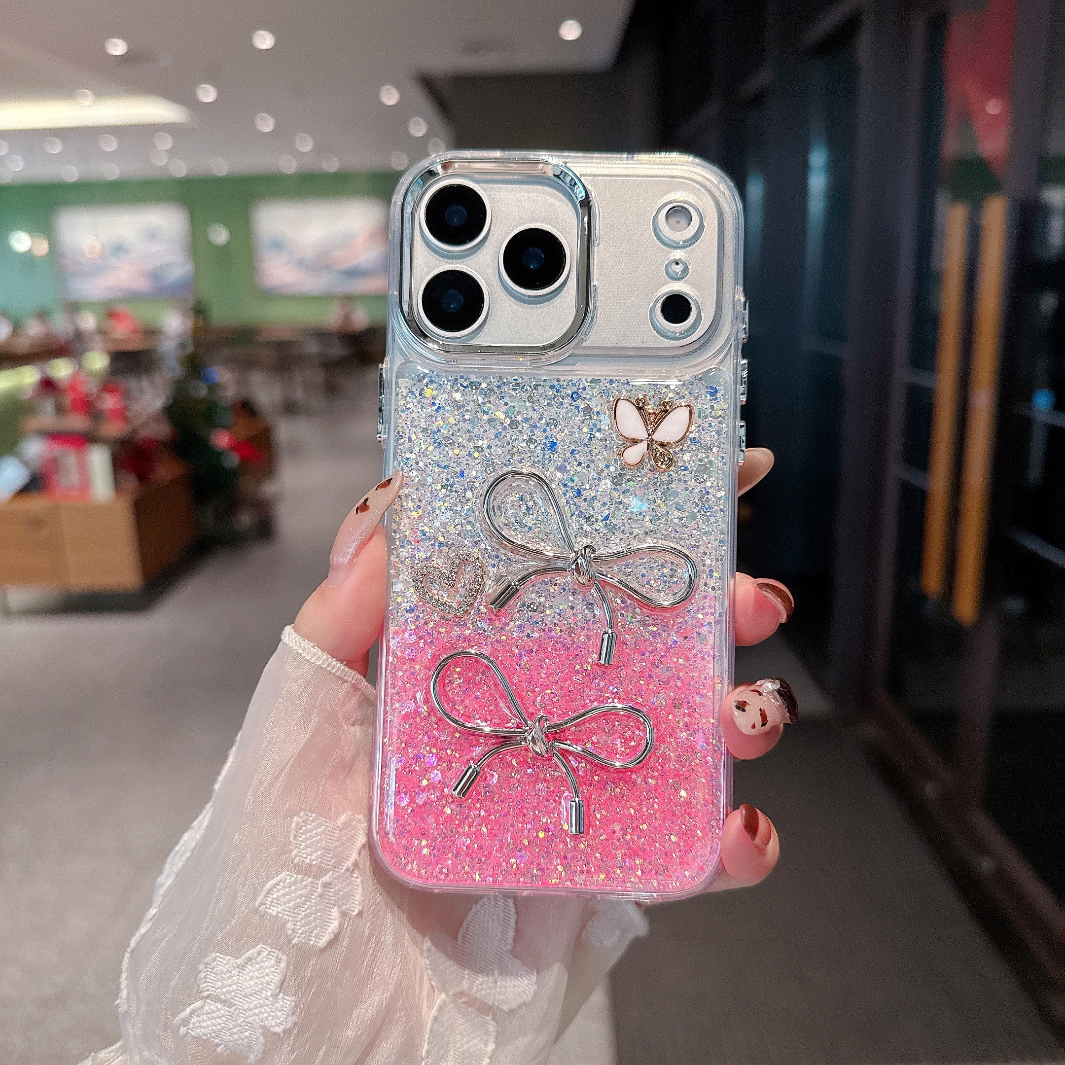 Fairy Bow Dreamy Silver Pink Silicone Phone Case For iPhone 14