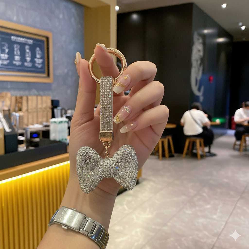 Aesthetic Silver Bow Keychain - Multi-Use Bag & Phone Accessory