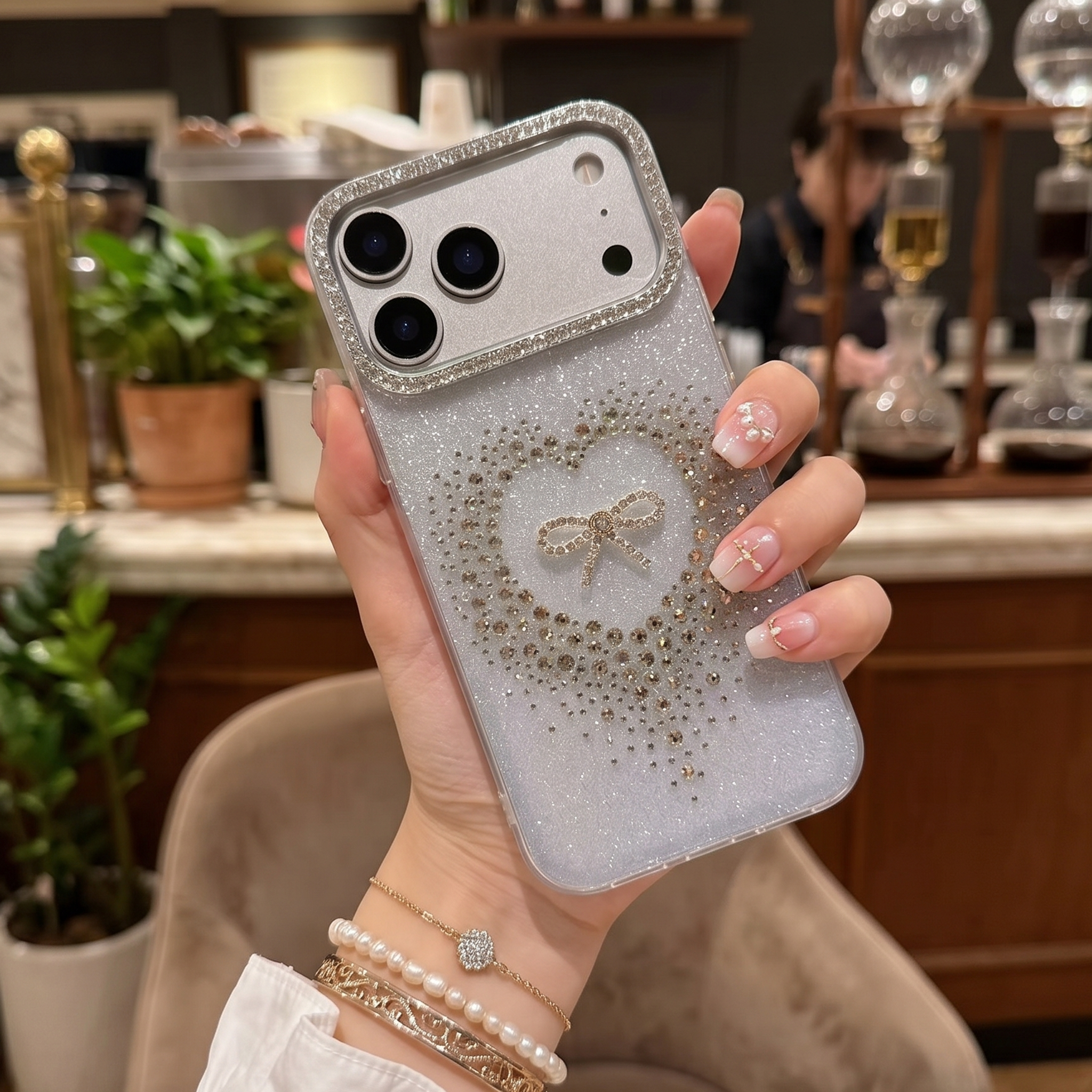 Stardust Heart Shimmer Case Luxury Silver Ribbon & Glitter Shield
