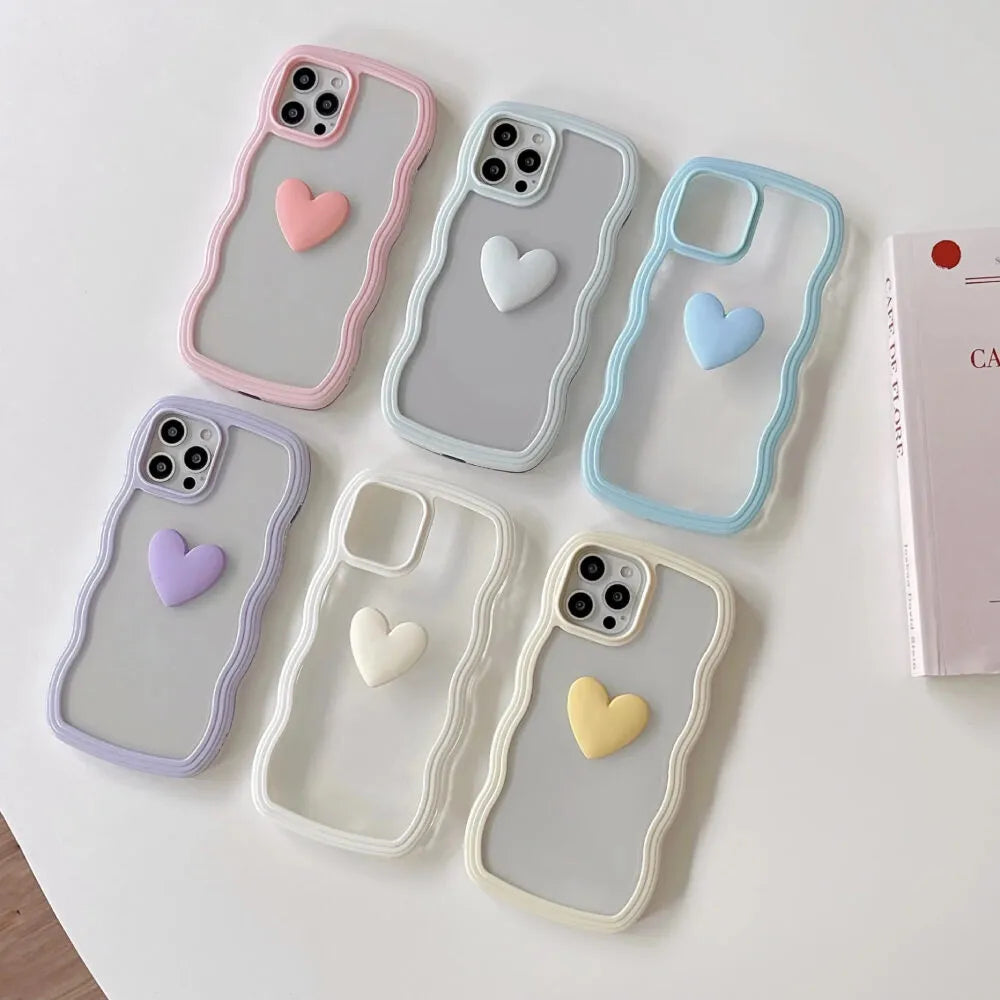 Cute Clear 3D Love Purple Heart Wavy Frame Silicon Phone Cases For iPhone 12 Pro