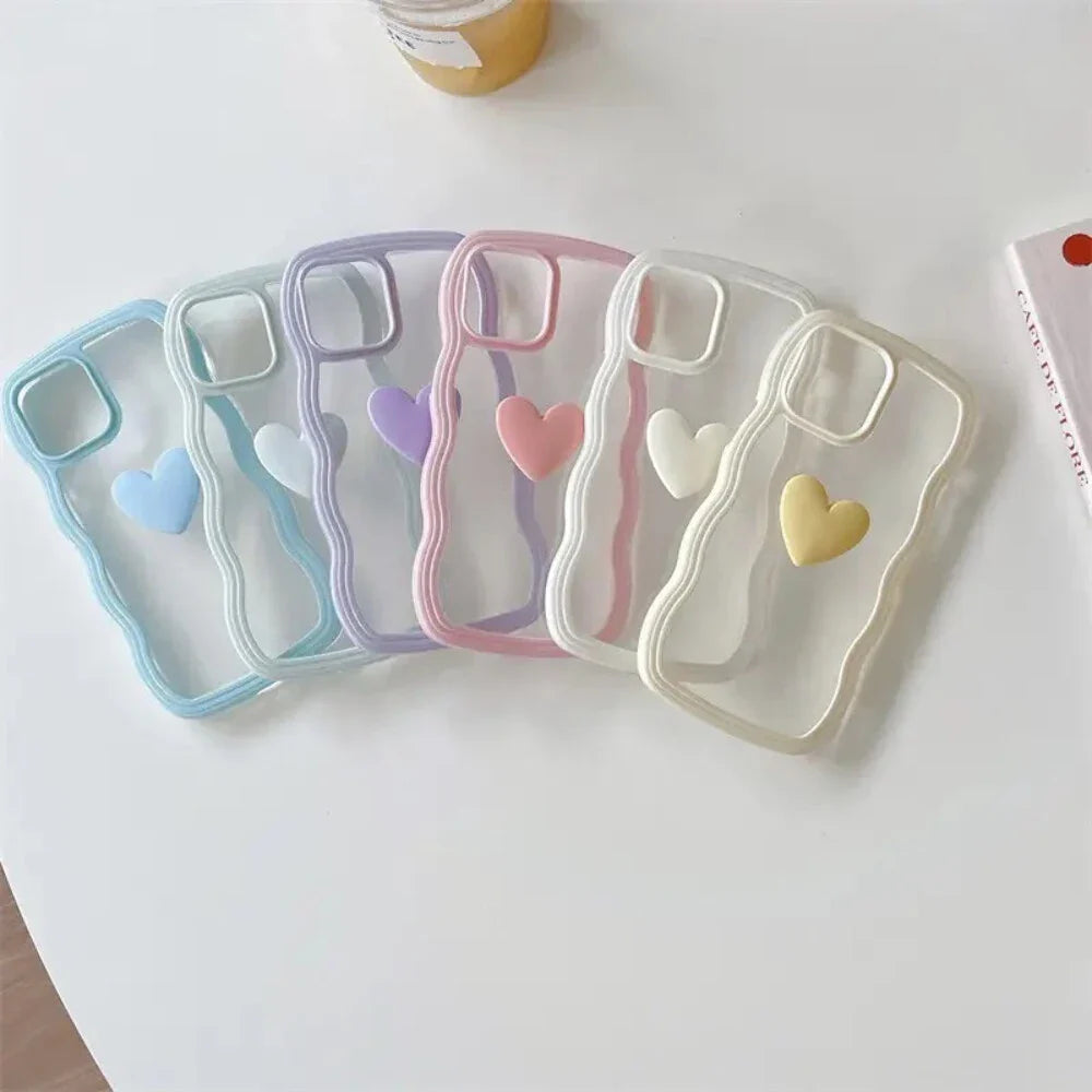 Cute Clear 3D Love Purple Heart Wavy Frame Silicon Phone Cases For iPhone 11