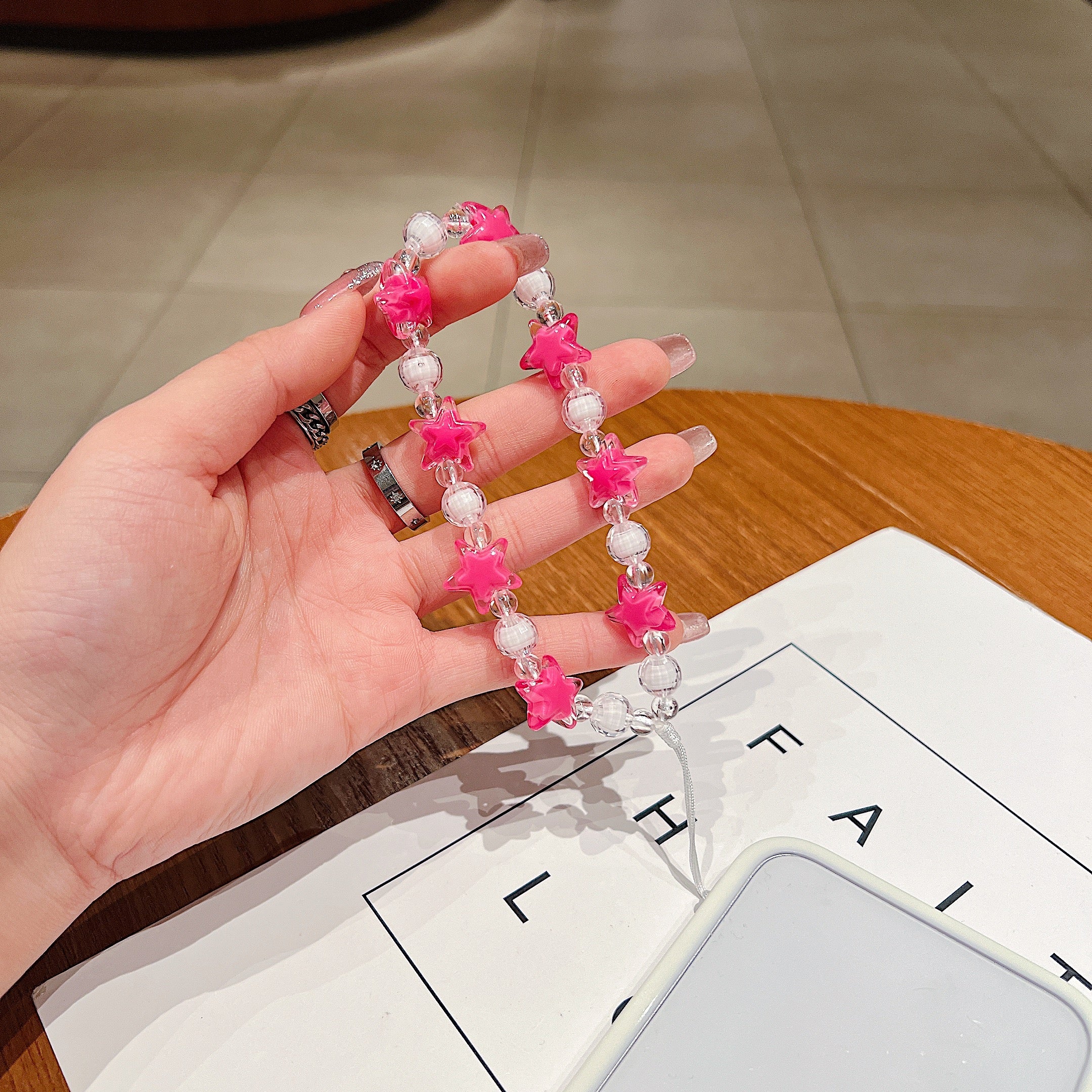 Hot Pink Star Beaded Phone Charm