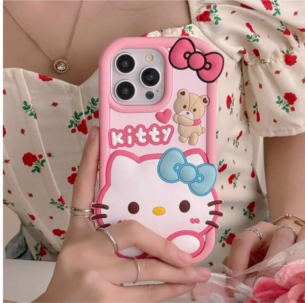 Bow Bear Kitty Silicon Phone Case For iPhone 15 Plus