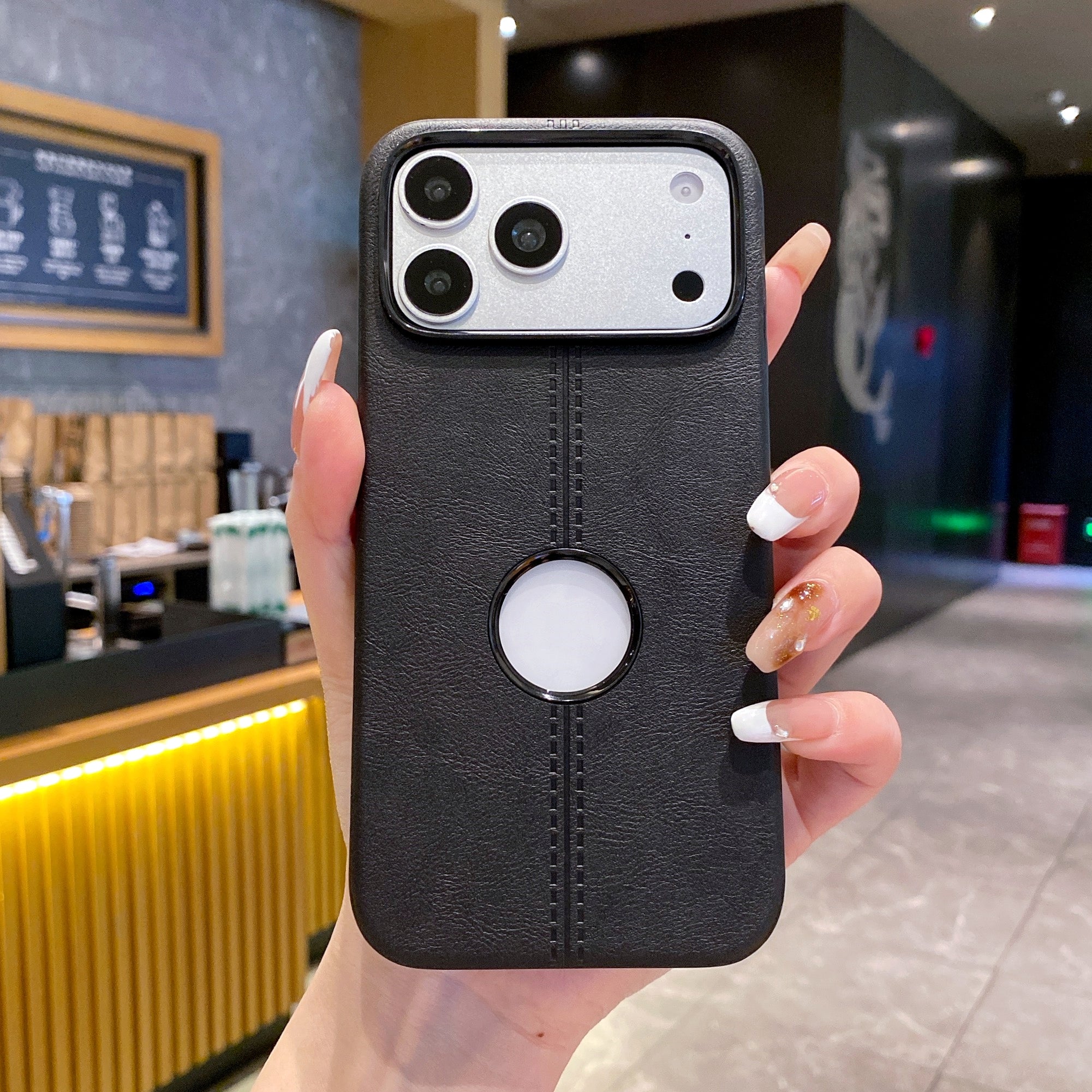 Classic Black Leatherette Case - Aesthetic Minimalist Professional Design with Apple Logo Cutout