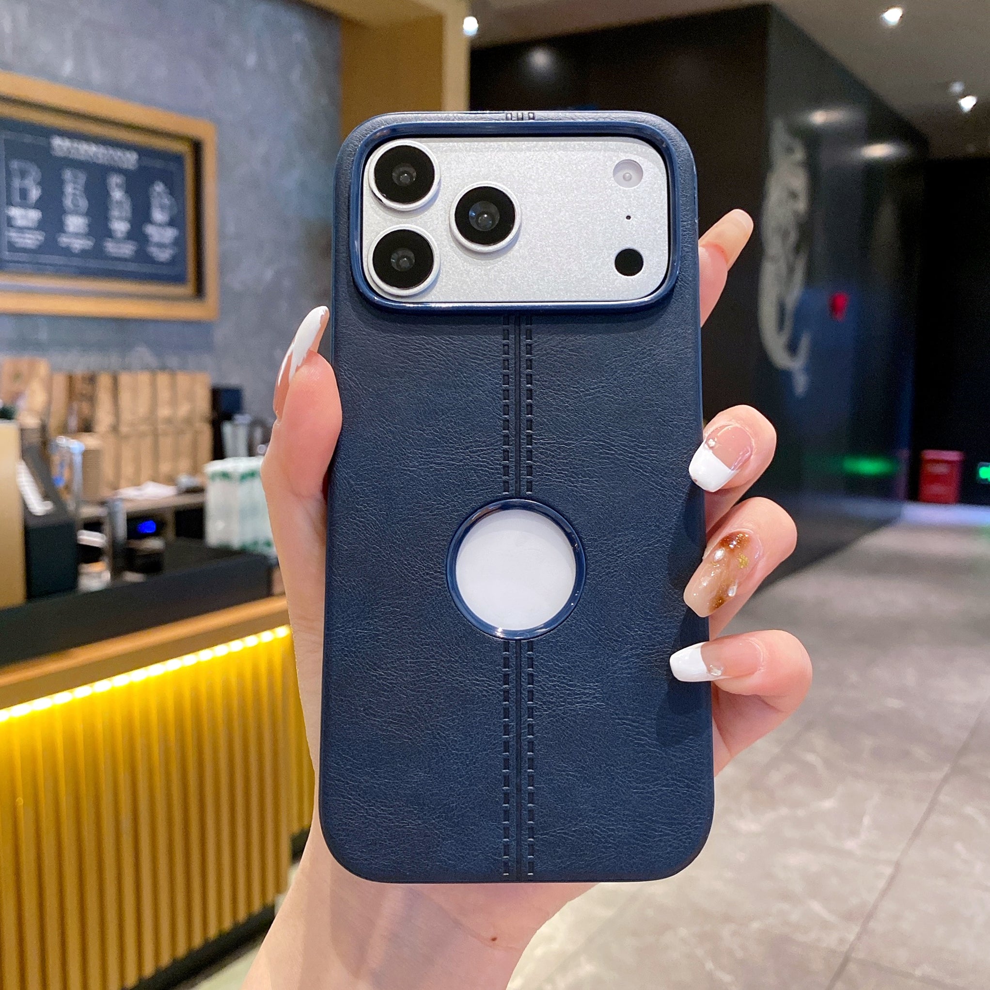 Classic Blue Leatherette Case - Aesthetic Minimalist Professional Design with Apple Logo Cutout