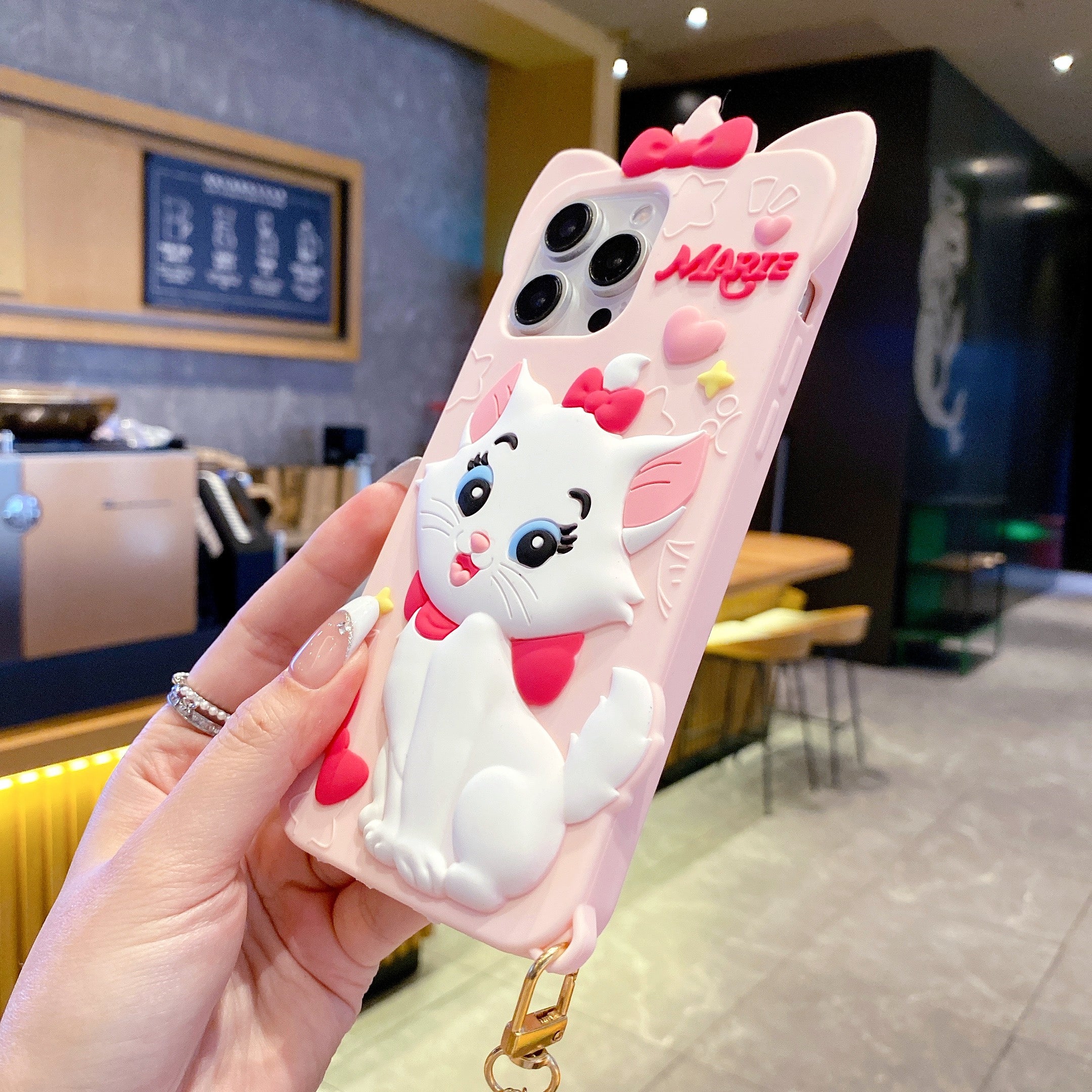 Disney Marie Cat With Fur Charm Silicon Phone Cases For iPhone 14 Pro Max
