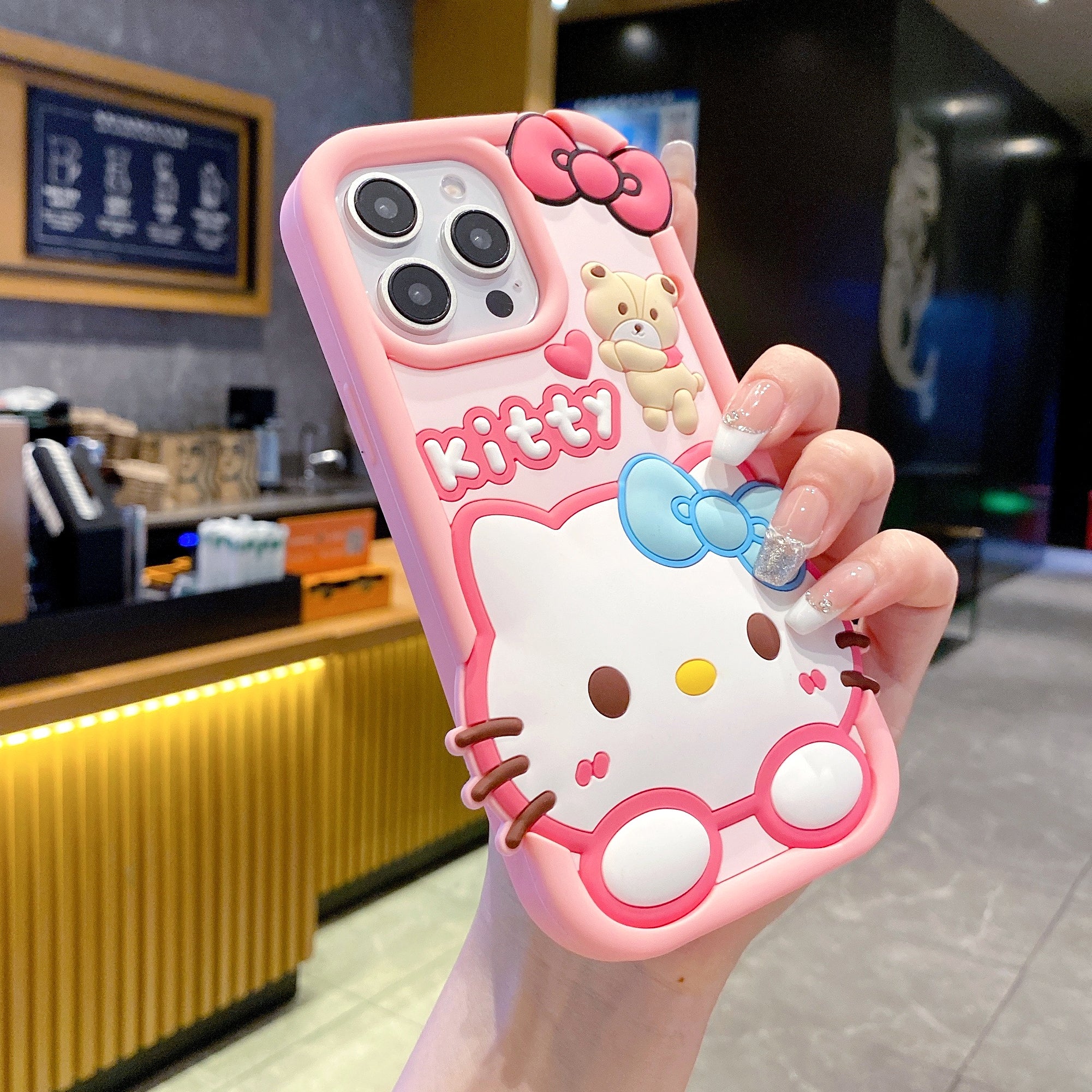 Bow Bear Kitty Silicon Phone Case For iPhone 16 Pro