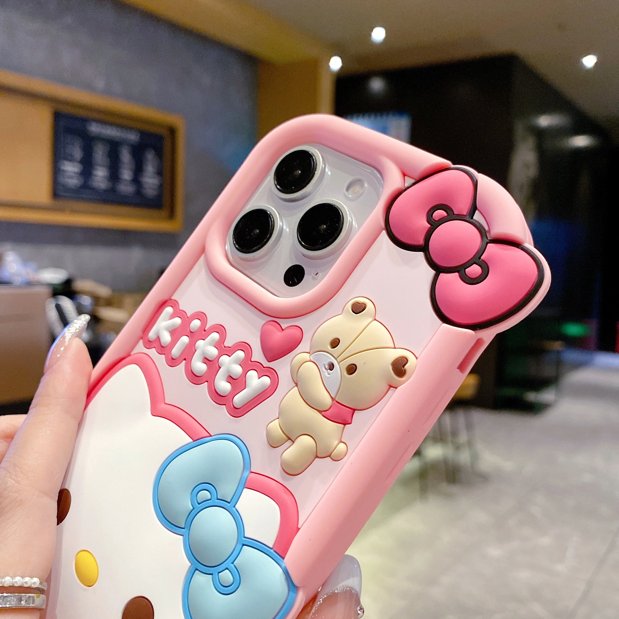 Bow Bear Kitty Silicon Phone Case For iPhone 16 Pro