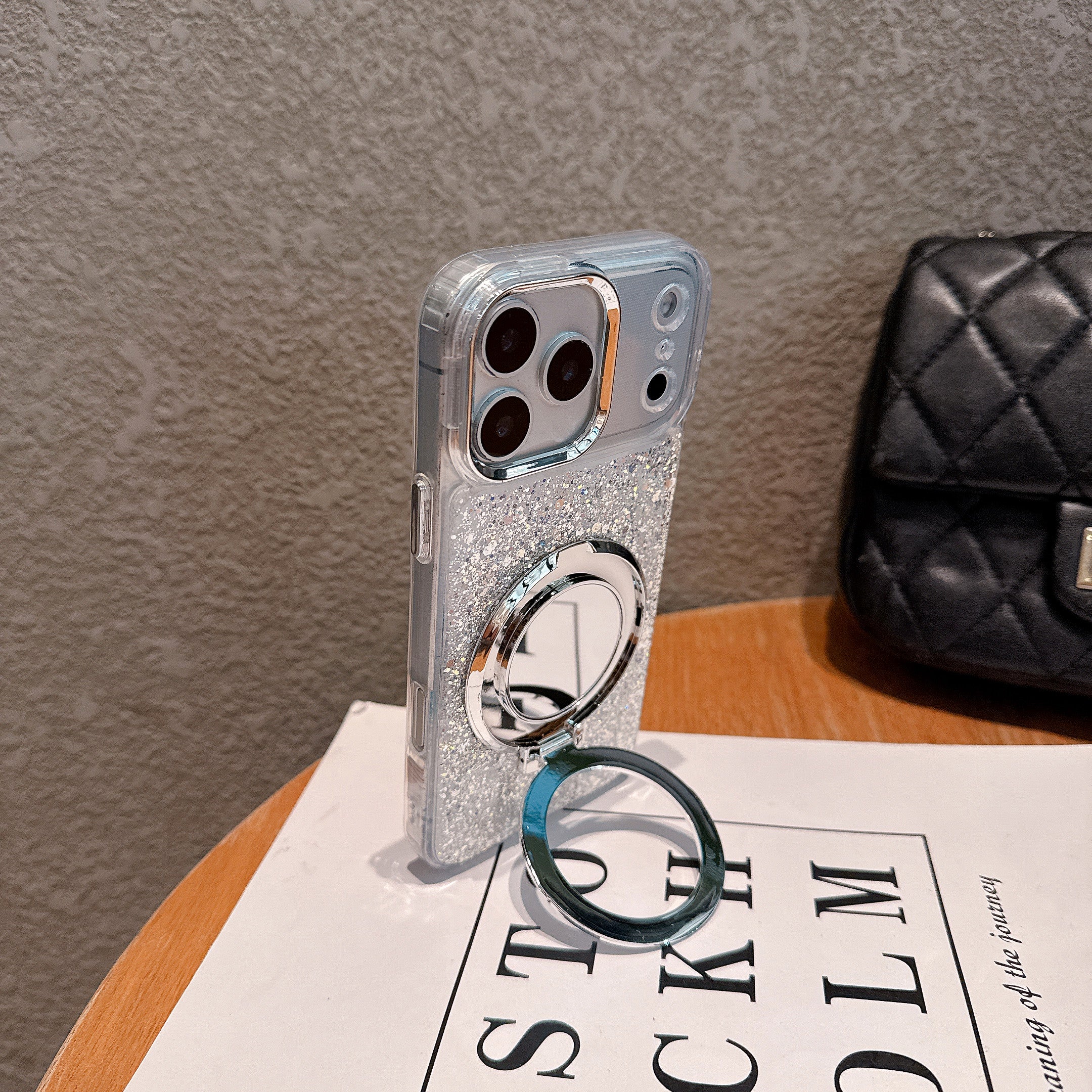 Silver Glitter Case with Ring Stand – Luxury Sparkle Design