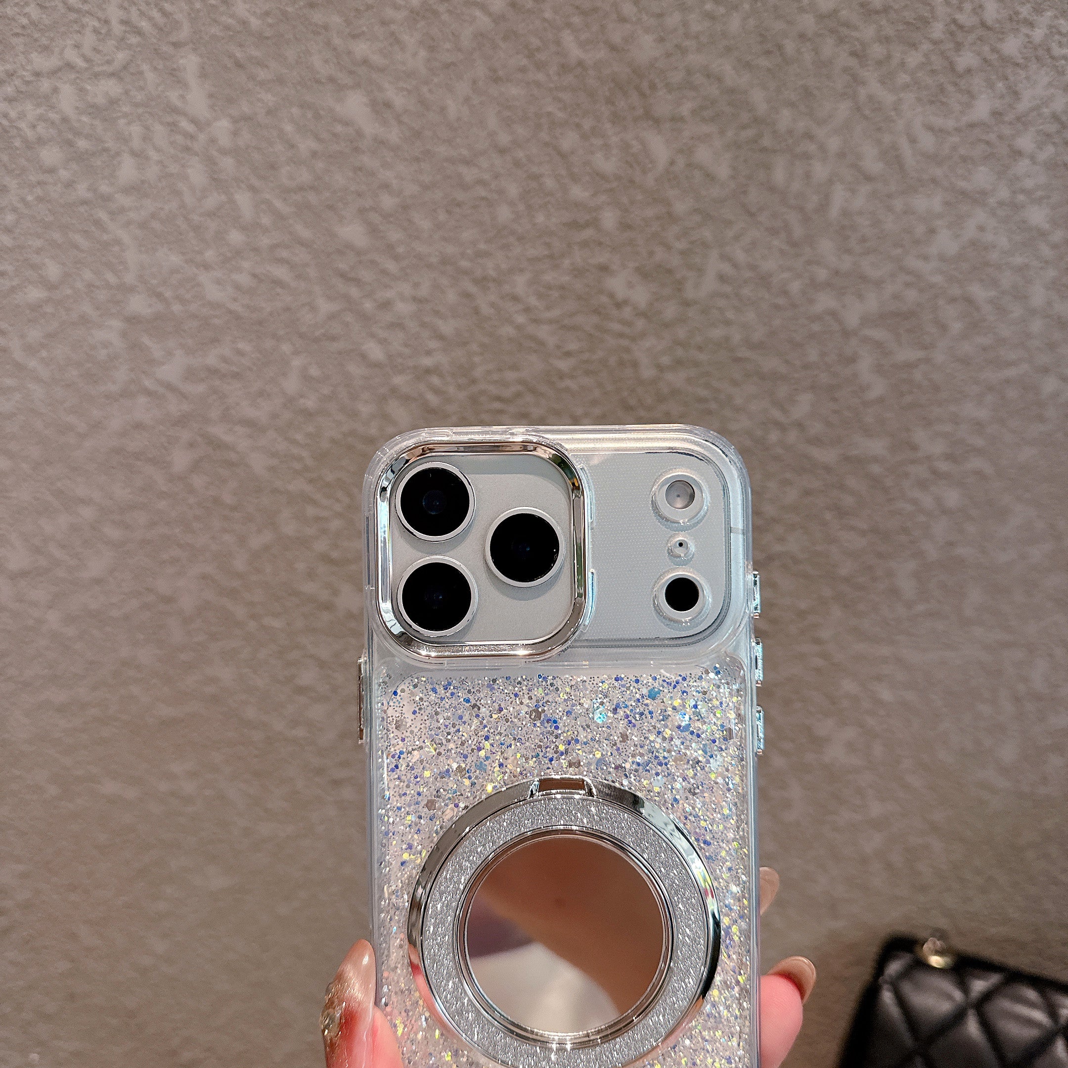 Silver Glitter Case with Ring Stand – Luxury Sparkle Design
