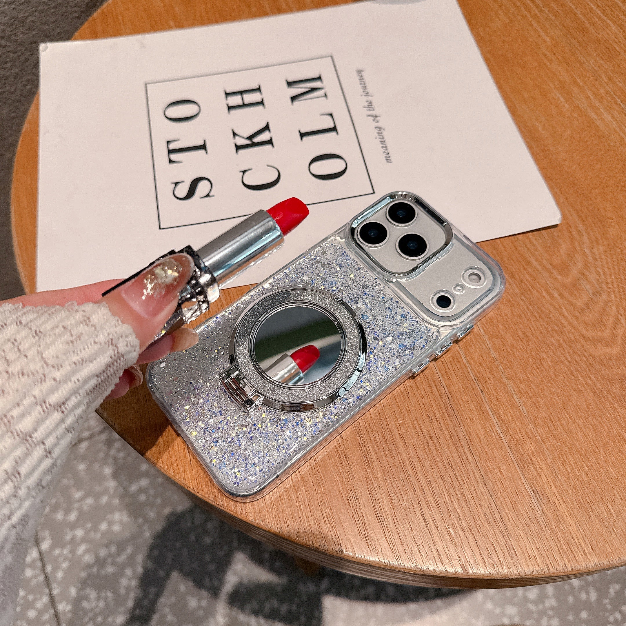 Silver Glitter Case with Ring Stand – Luxury Sparkle Design