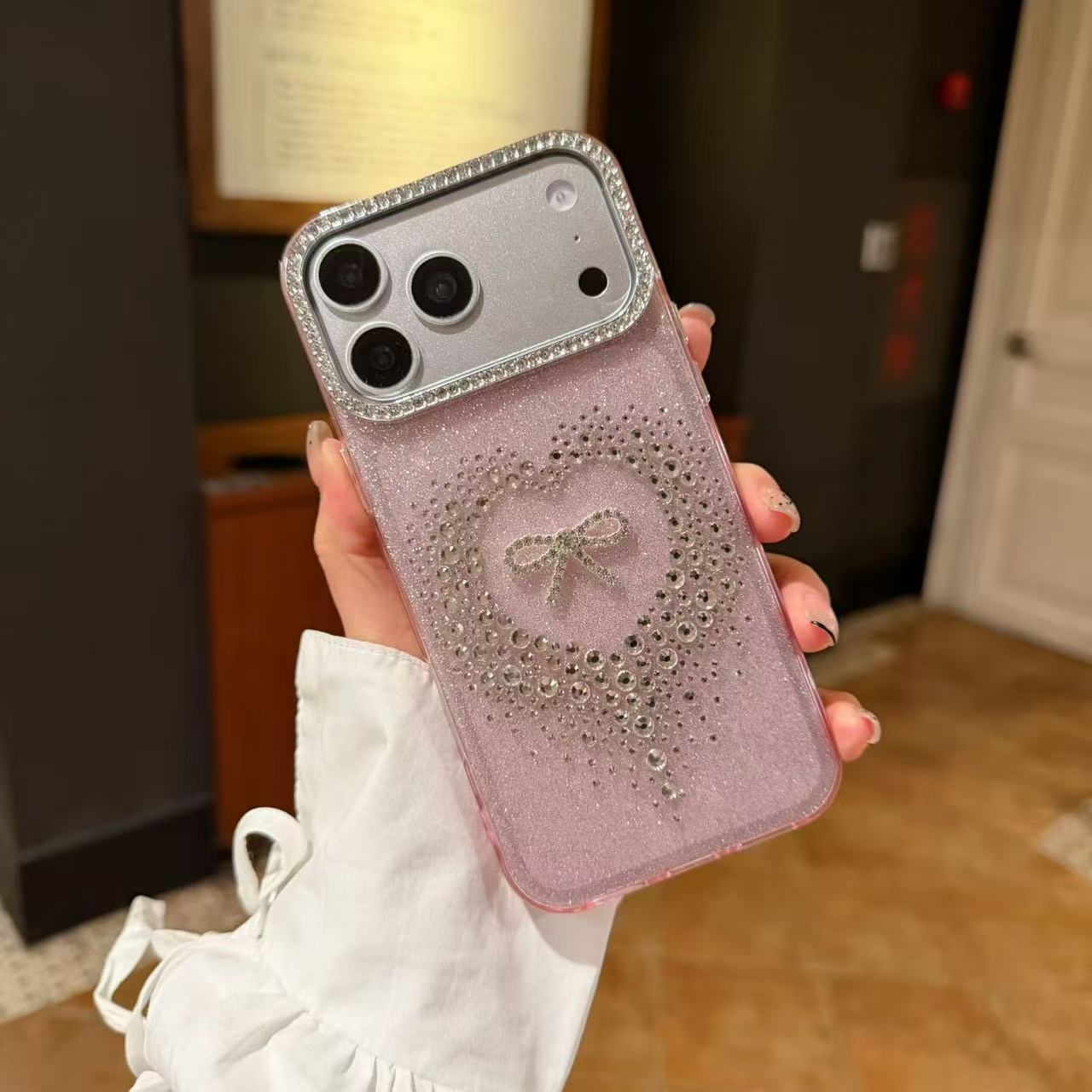 Stardust Heart Shimmer Case Luxury Pink Ribbon & Glitter Shield
