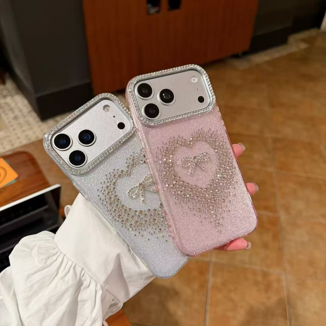 Stardust Heart Shimmer Case Luxury Pink Ribbon & Glitter Shield