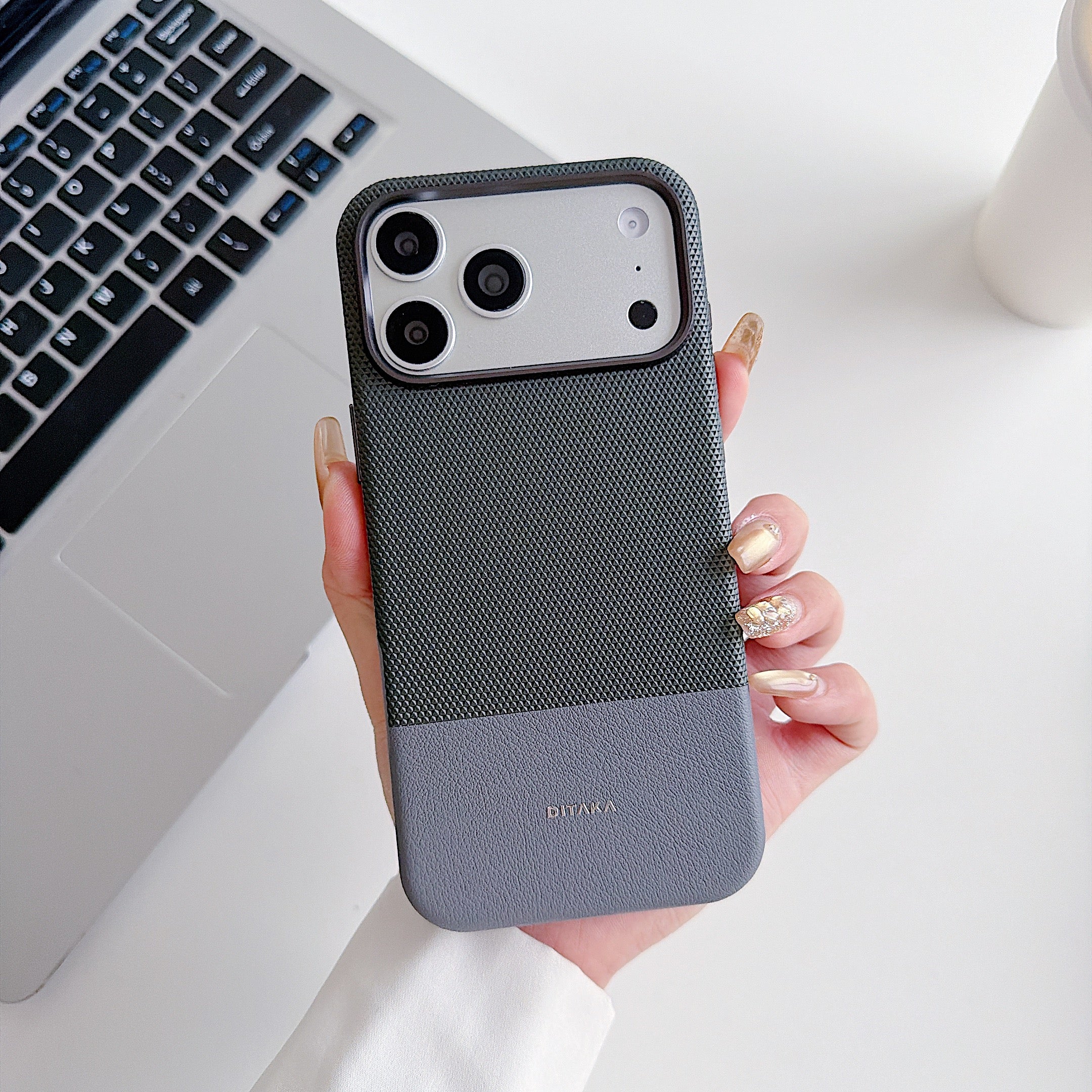 Grey Metro Weave Executive Case Luxury Dual-Texture Vegan Leather Shield