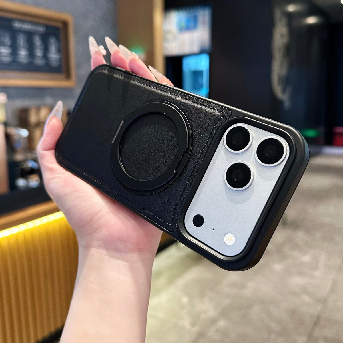Vegan leather MagSafe iPhone case with ring stand - view 7