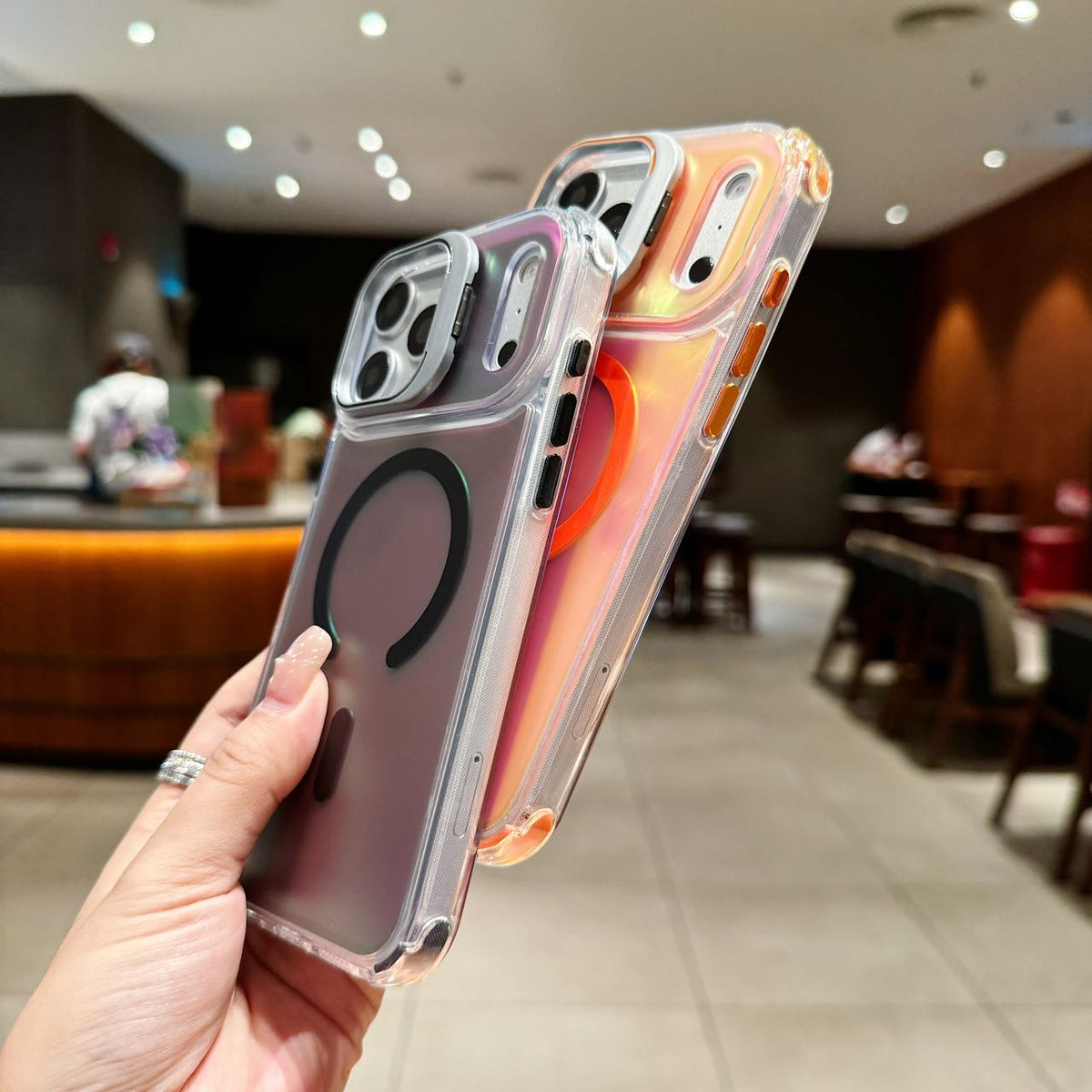 Moonlight Silver Holographic MagSafe Stand Case - Phone Case For iPhone